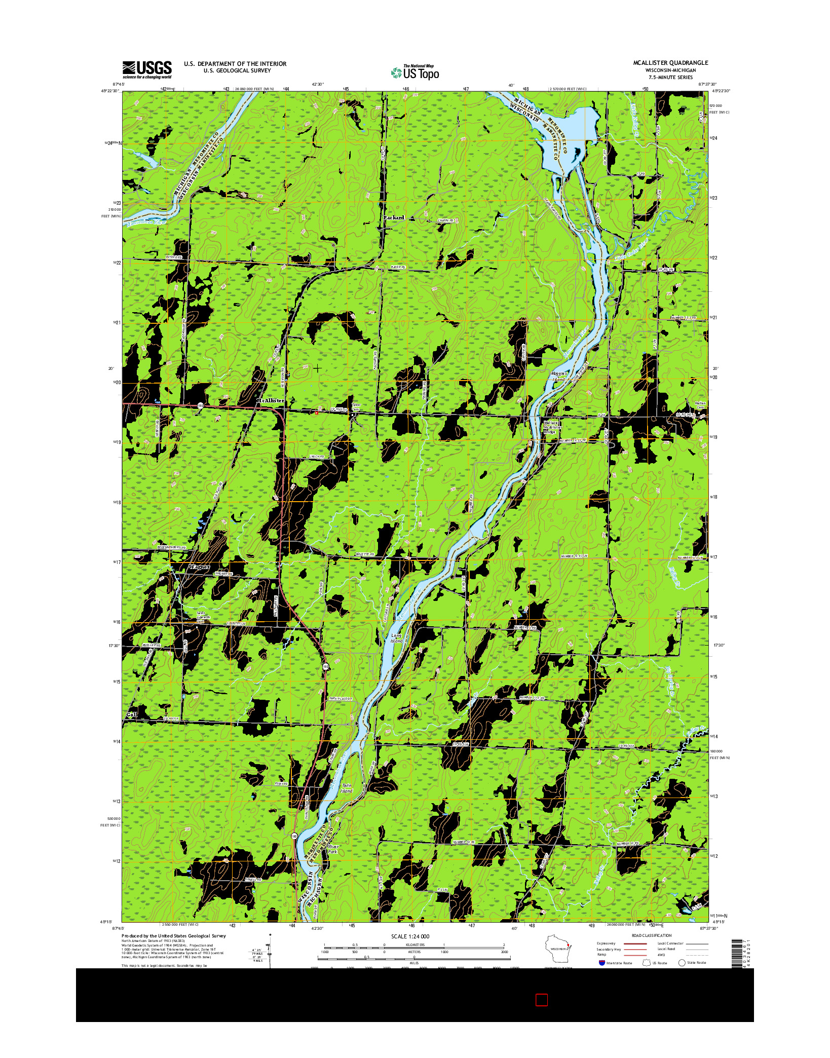 USGS US TOPO 7.5-MINUTE MAP FOR MCALLISTER, WI-MI 2016