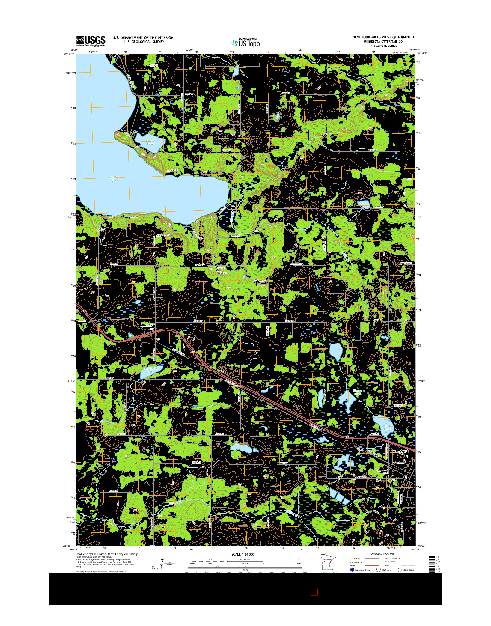 USGS US TOPO 7.5-MINUTE MAP FOR NEW YORK MILLS WEST, MN 2016