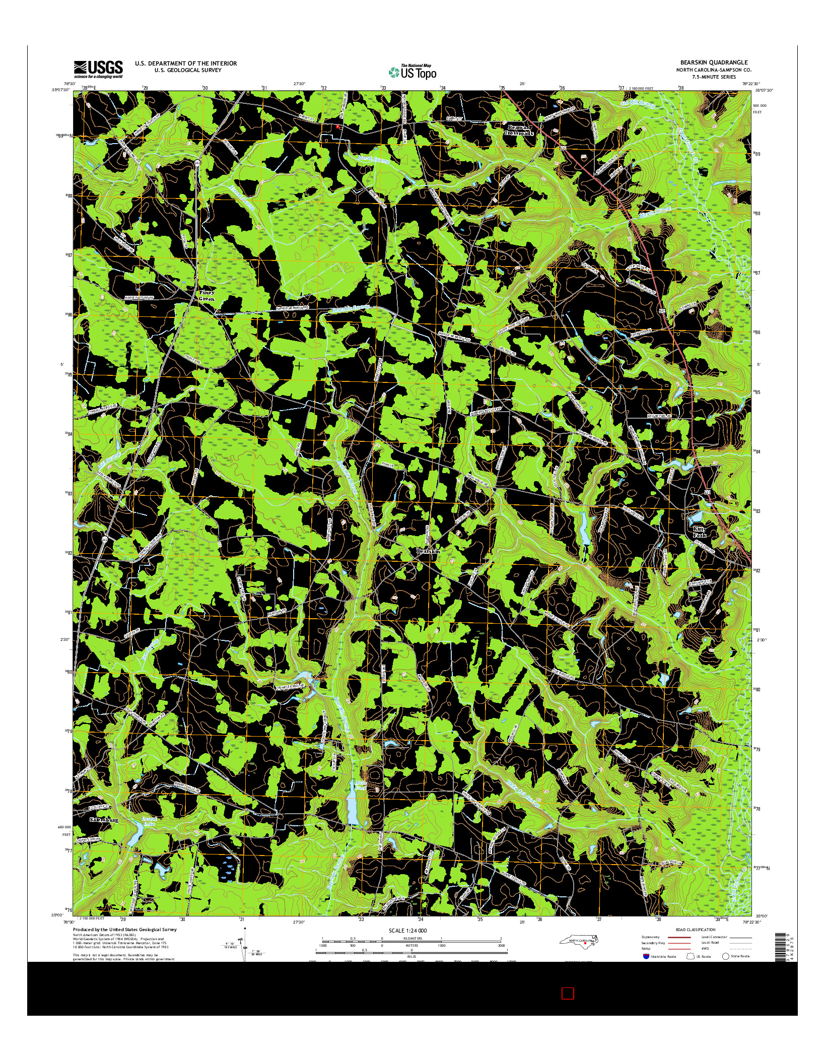 USGS US TOPO 7.5-MINUTE MAP FOR BEARSKIN, NC 2016