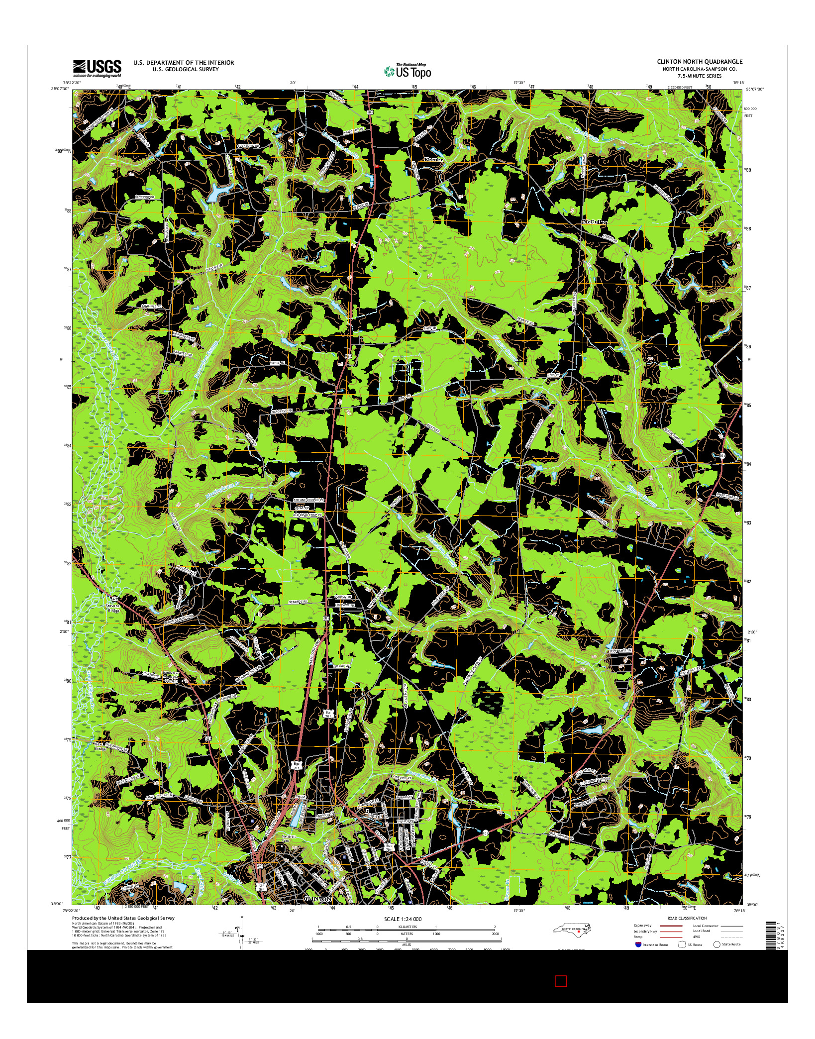 USGS US TOPO 7.5-MINUTE MAP FOR CLINTON NORTH, NC 2016