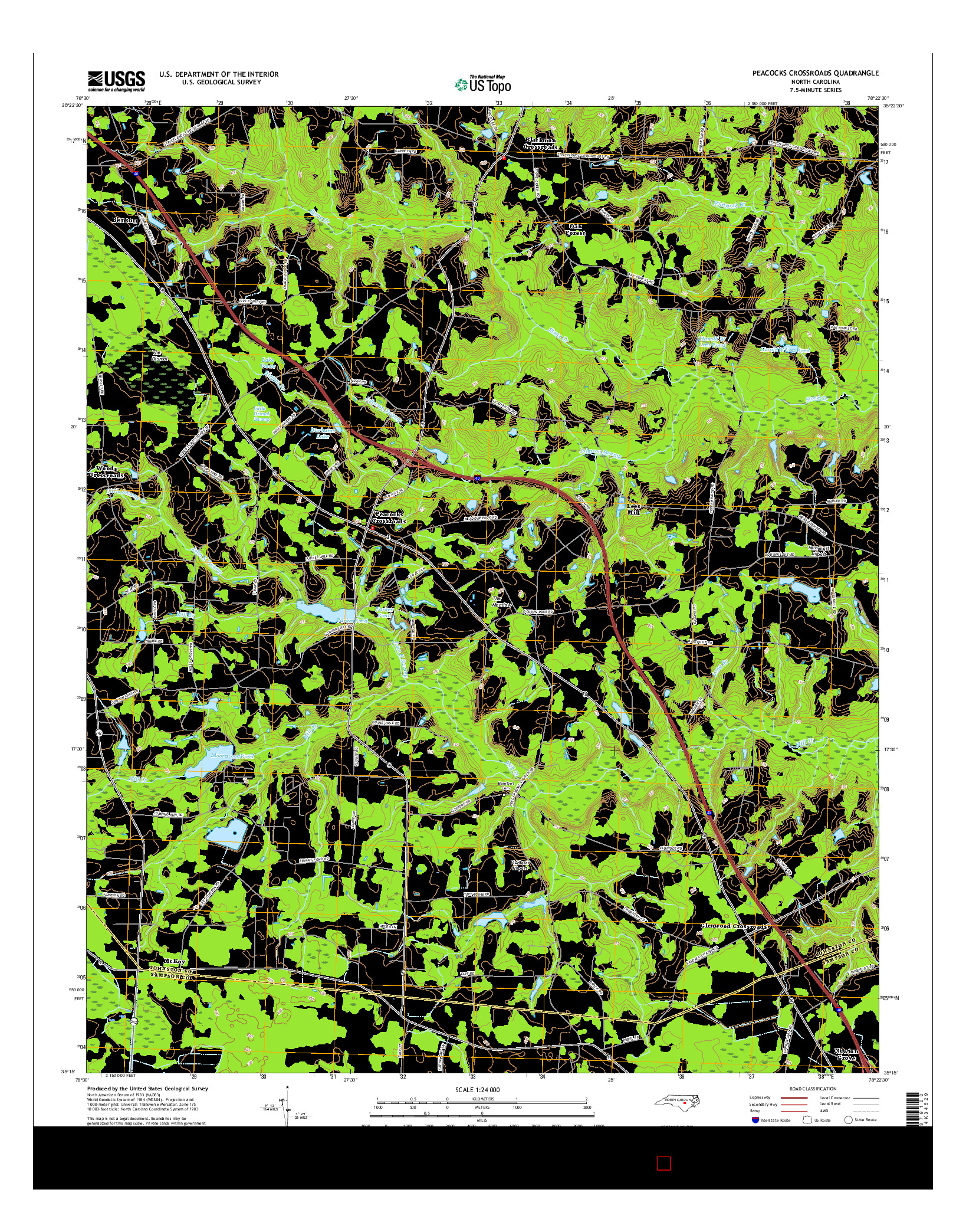 USGS US TOPO 7.5-MINUTE MAP FOR PEACOCKS CROSSROADS, NC 2016