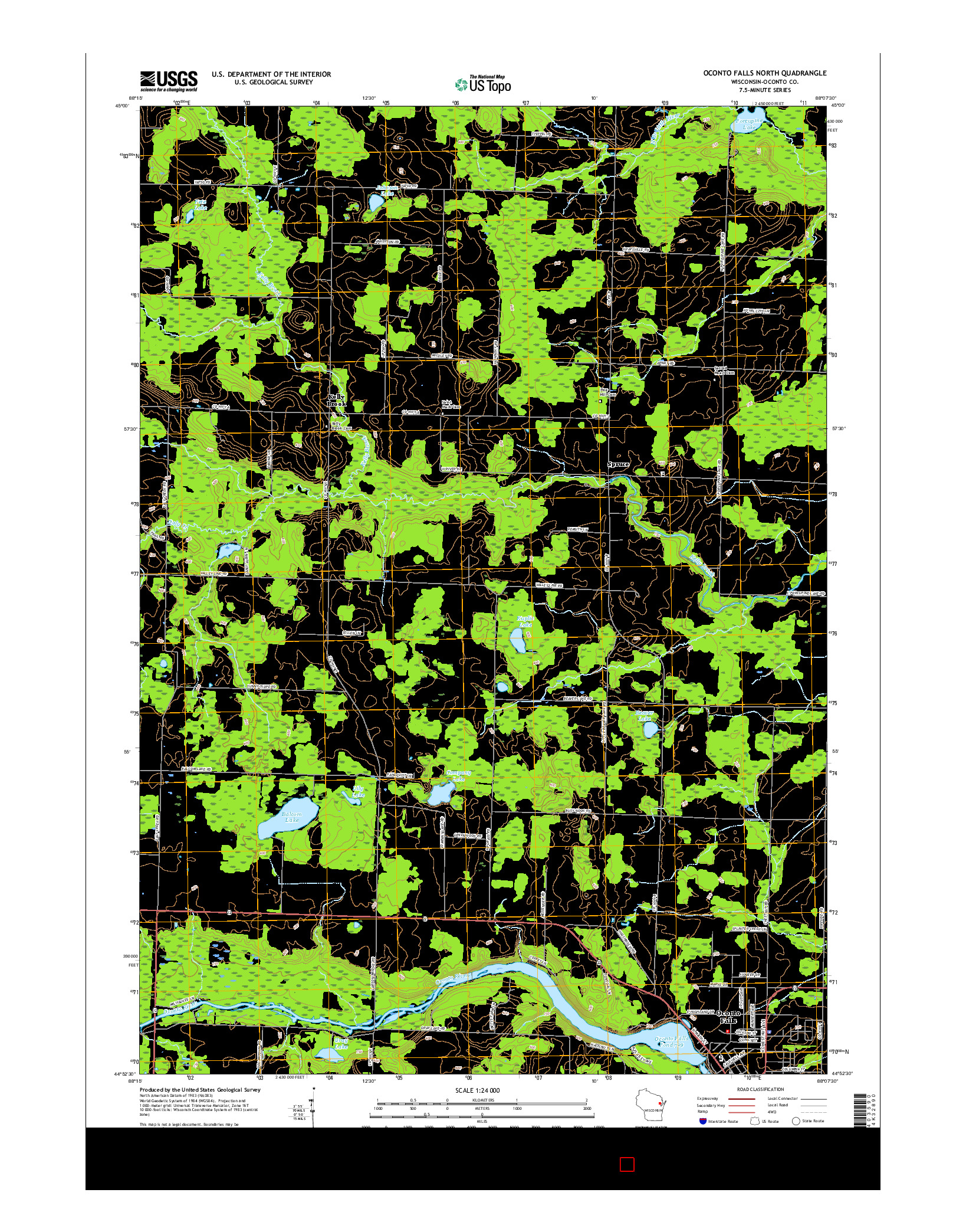 USGS US TOPO 7.5-MINUTE MAP FOR OCONTO FALLS NORTH, WI 2016