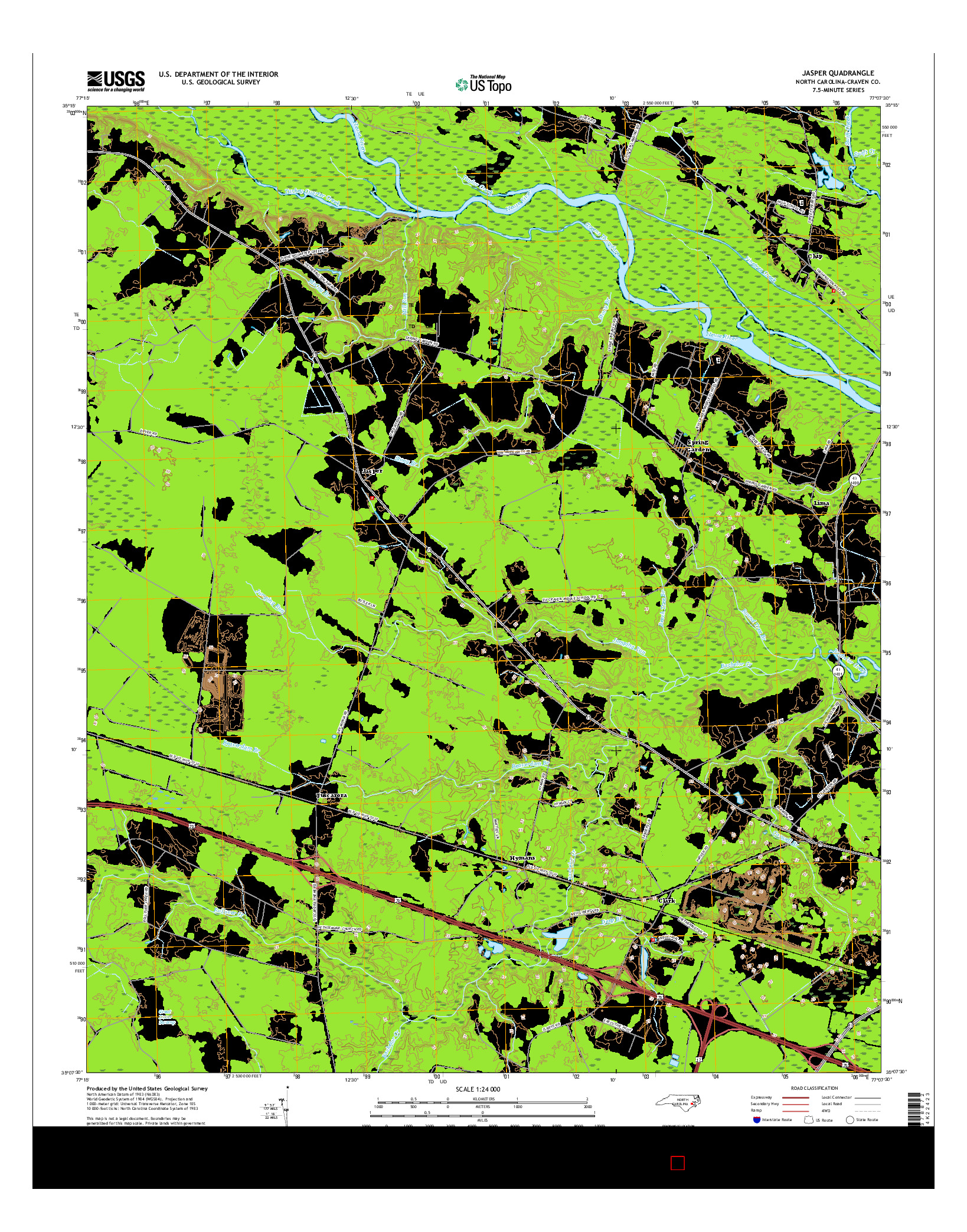 USGS US TOPO 7.5-MINUTE MAP FOR JASPER, NC 2016