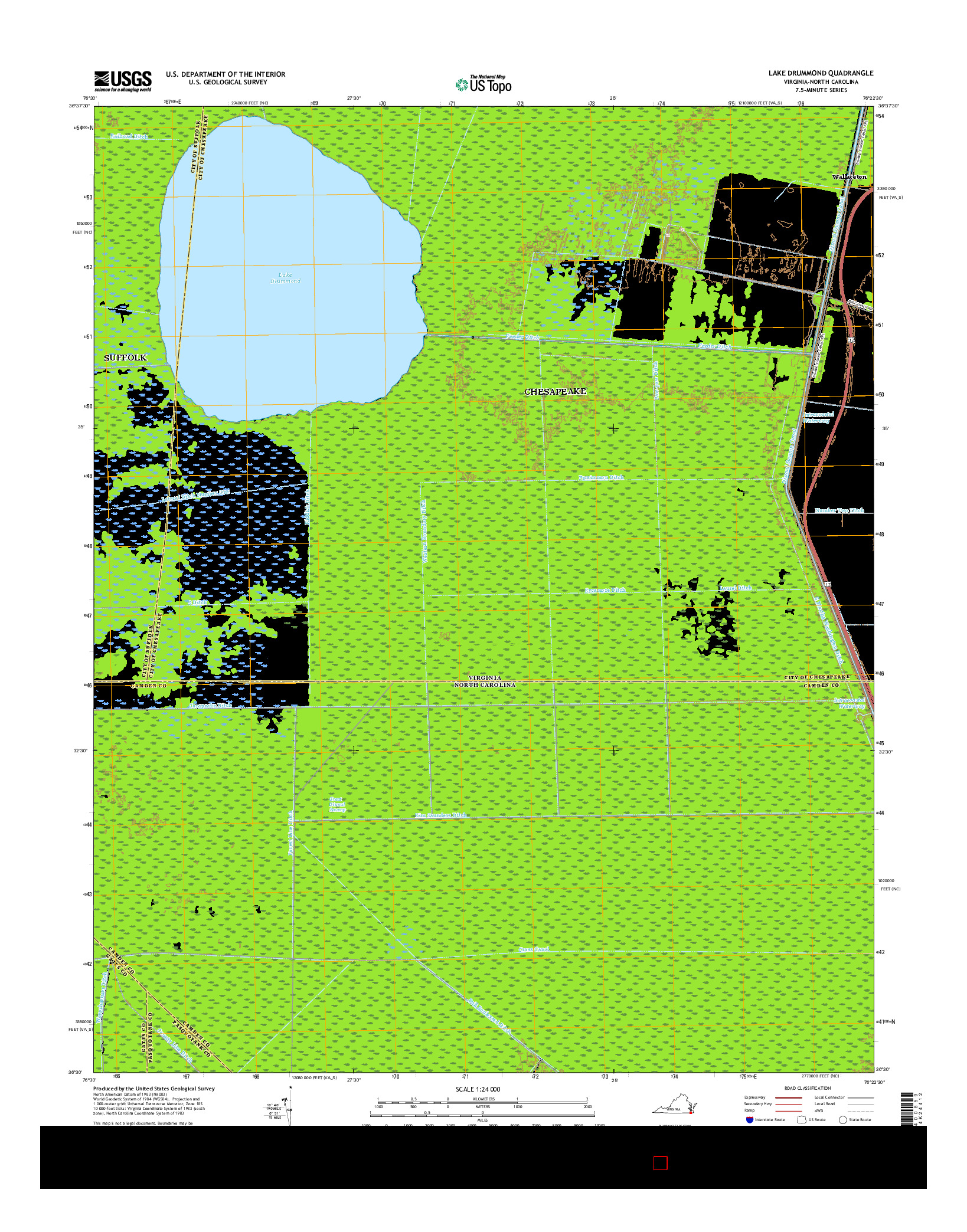 USGS US TOPO 7.5-MINUTE MAP FOR LAKE DRUMMOND, VA-NC 2016