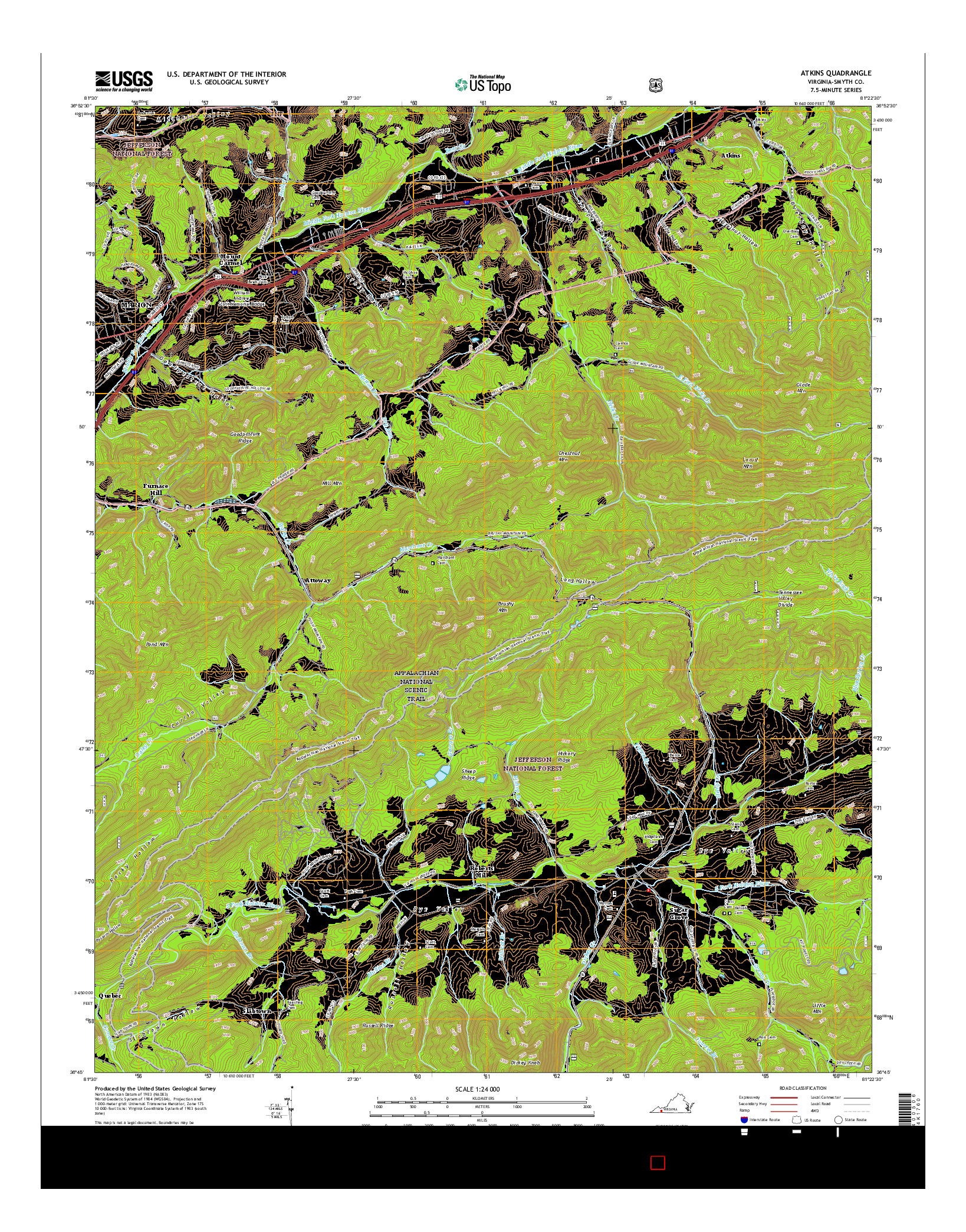 USGS US TOPO 7.5-MINUTE MAP FOR ATKINS, VA 2016