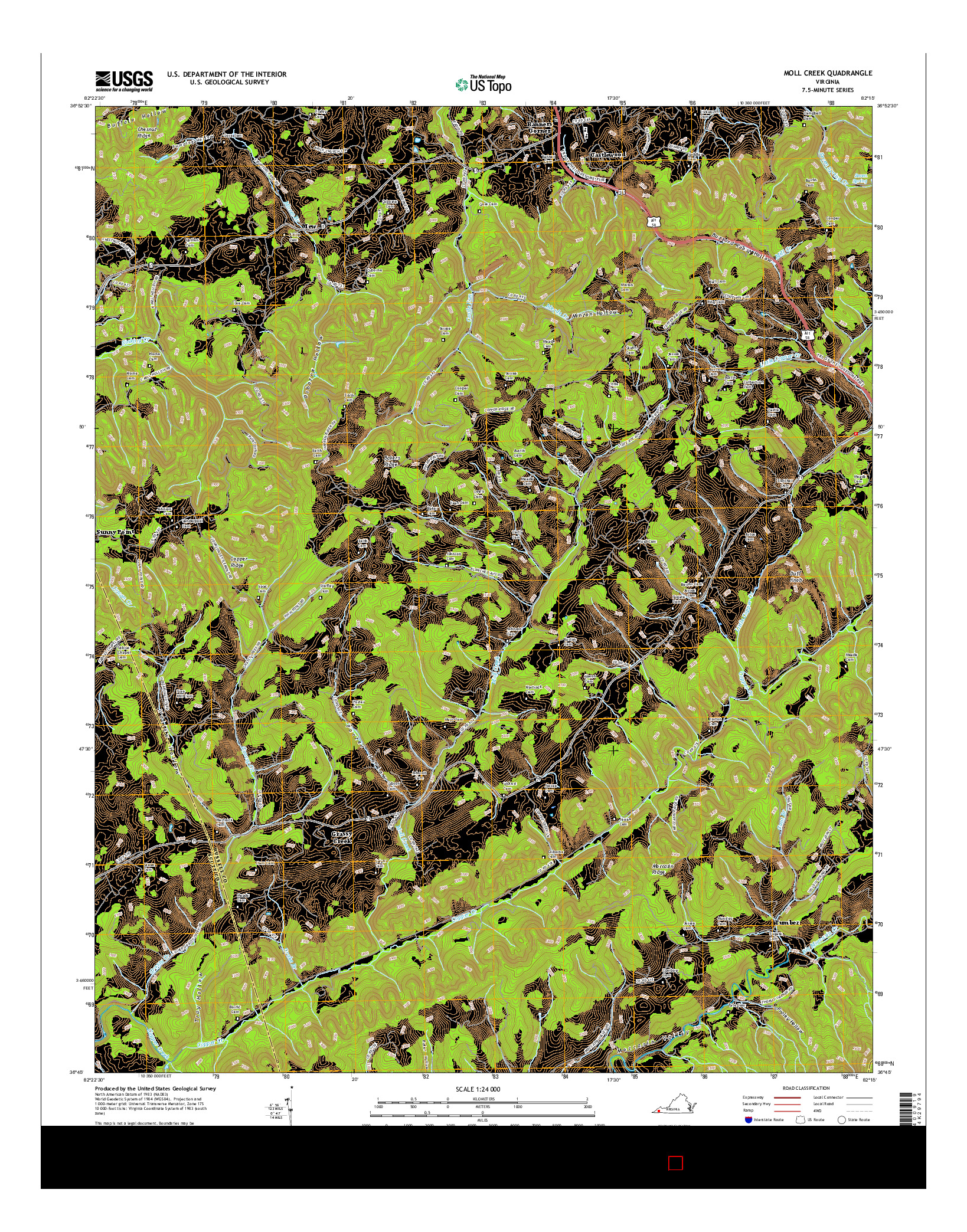 USGS US TOPO 7.5-MINUTE MAP FOR MOLL CREEK, VA 2016