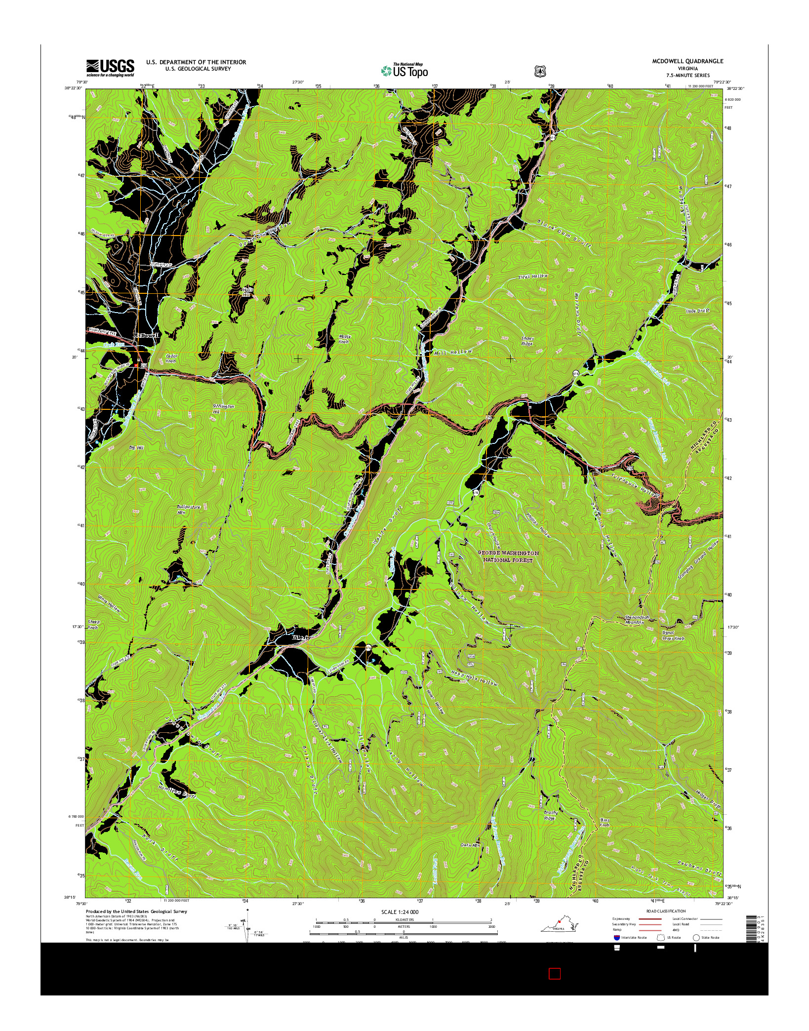 USGS US TOPO 7.5-MINUTE MAP FOR MCDOWELL, VA 2016