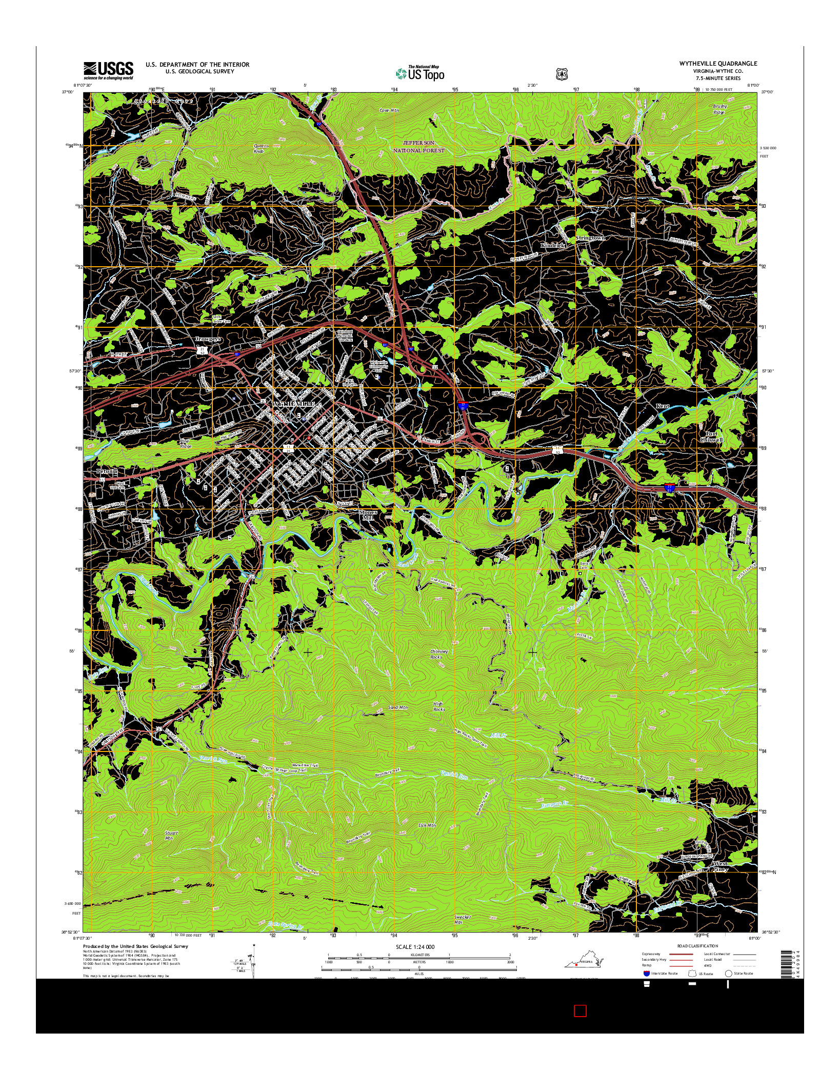 USGS US TOPO 7.5-MINUTE MAP FOR WYTHEVILLE, VA 2016