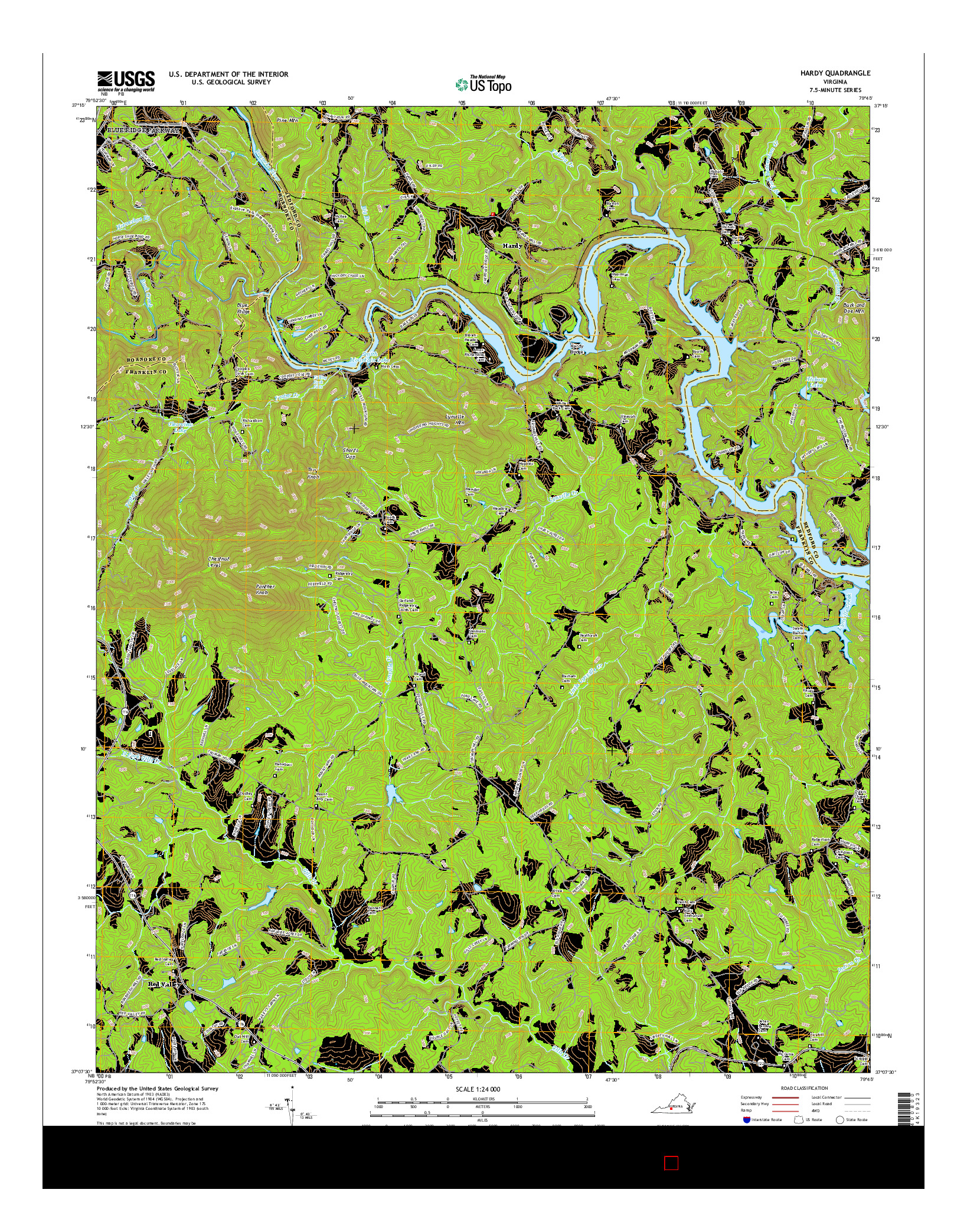 USGS US TOPO 7.5-MINUTE MAP FOR HARDY, VA 2016