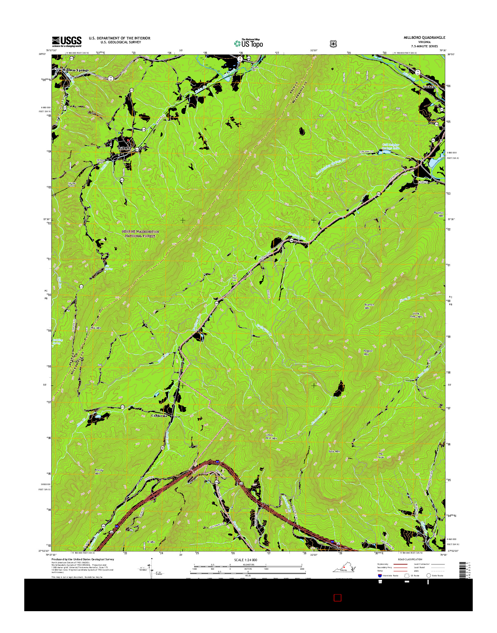 USGS US TOPO 7.5-MINUTE MAP FOR MILLBORO, VA 2016