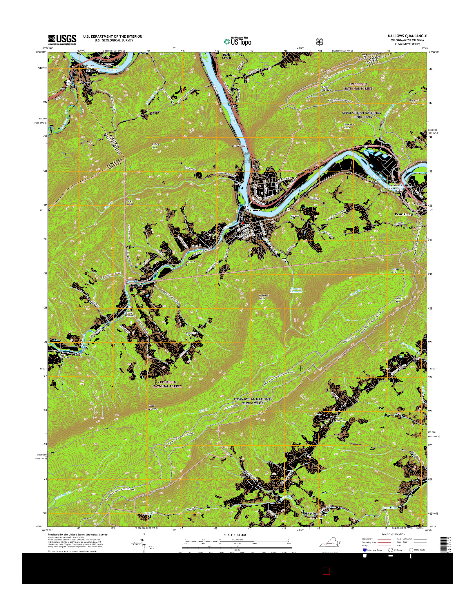 USGS US TOPO 7.5-MINUTE MAP FOR NARROWS, VA-WV 2016