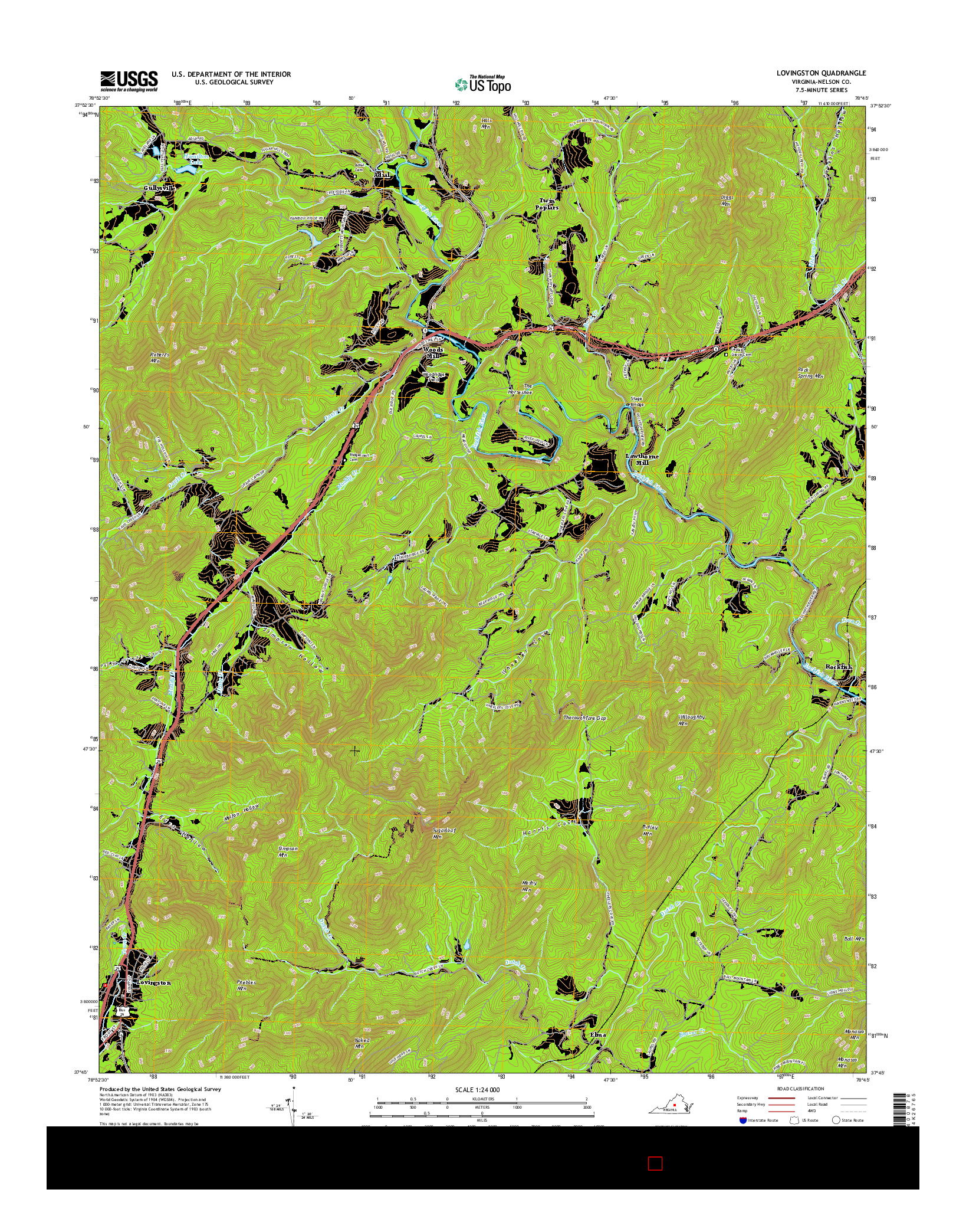 USGS US TOPO 7.5-MINUTE MAP FOR LOVINGSTON, VA 2016