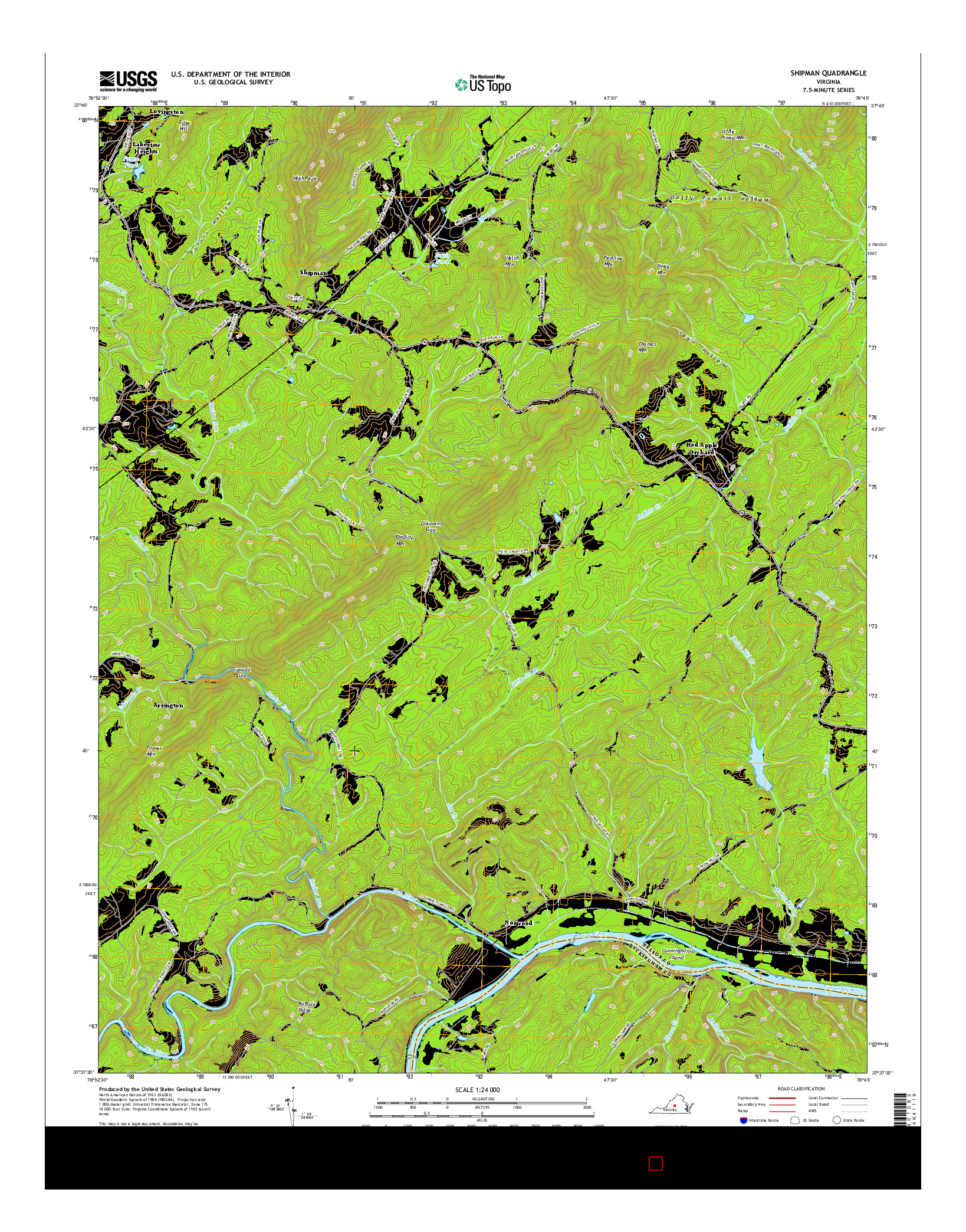 USGS US TOPO 7.5-MINUTE MAP FOR SHIPMAN, VA 2016