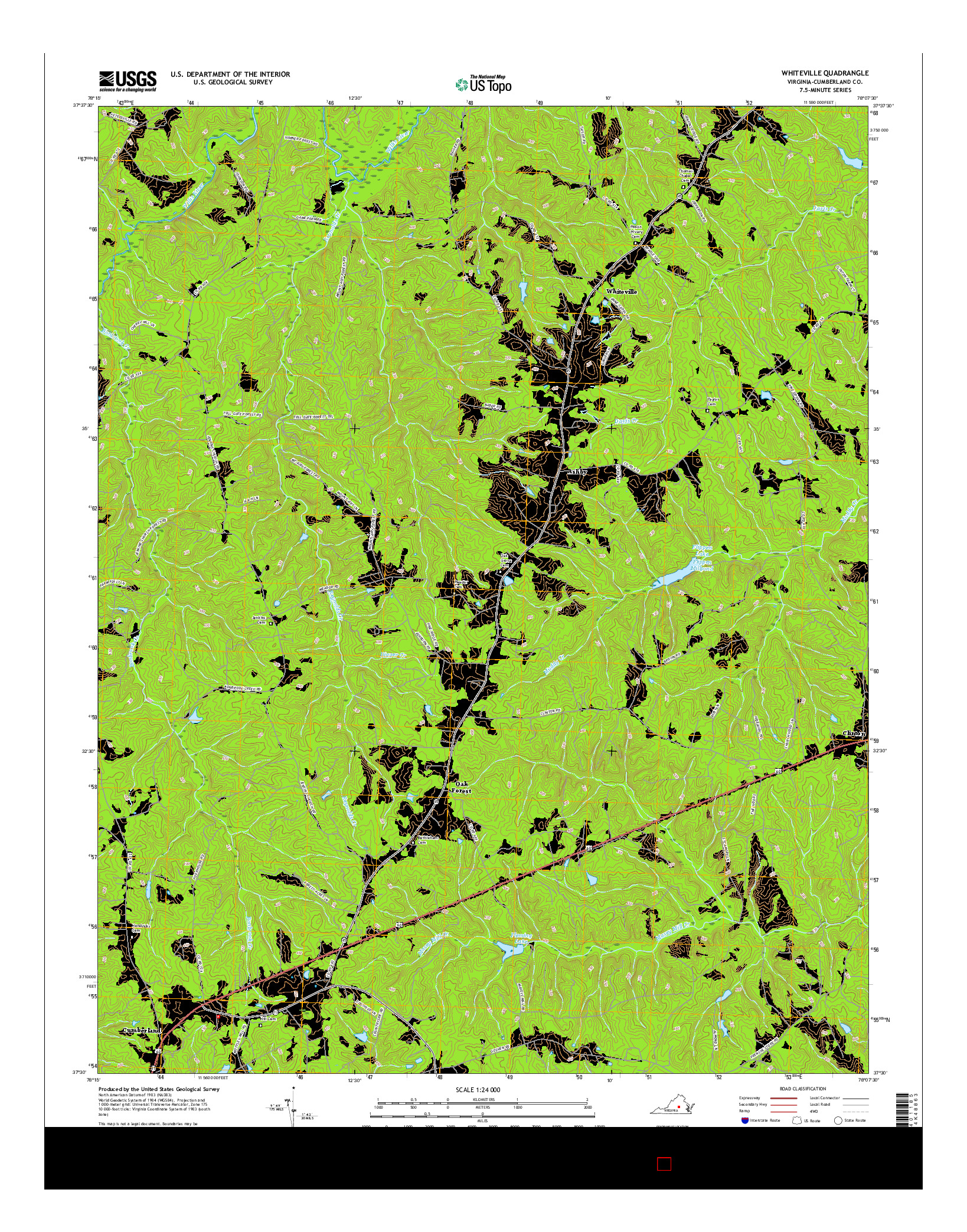 USGS US TOPO 7.5-MINUTE MAP FOR WHITEVILLE, VA 2016