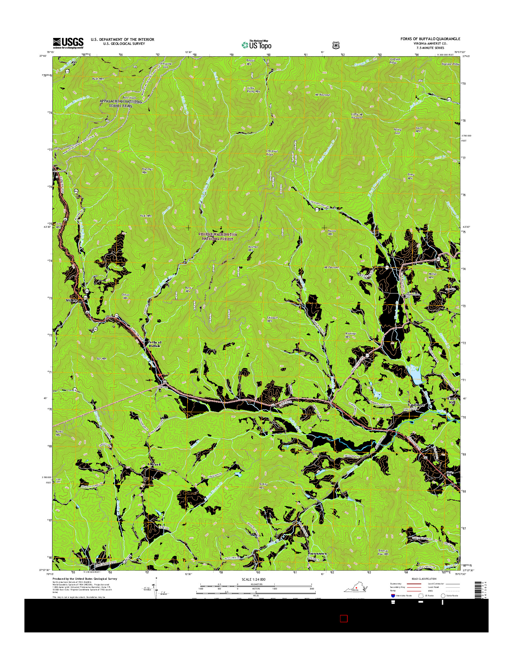 USGS US TOPO 7.5-MINUTE MAP FOR FORKS OF BUFFALO, VA 2016