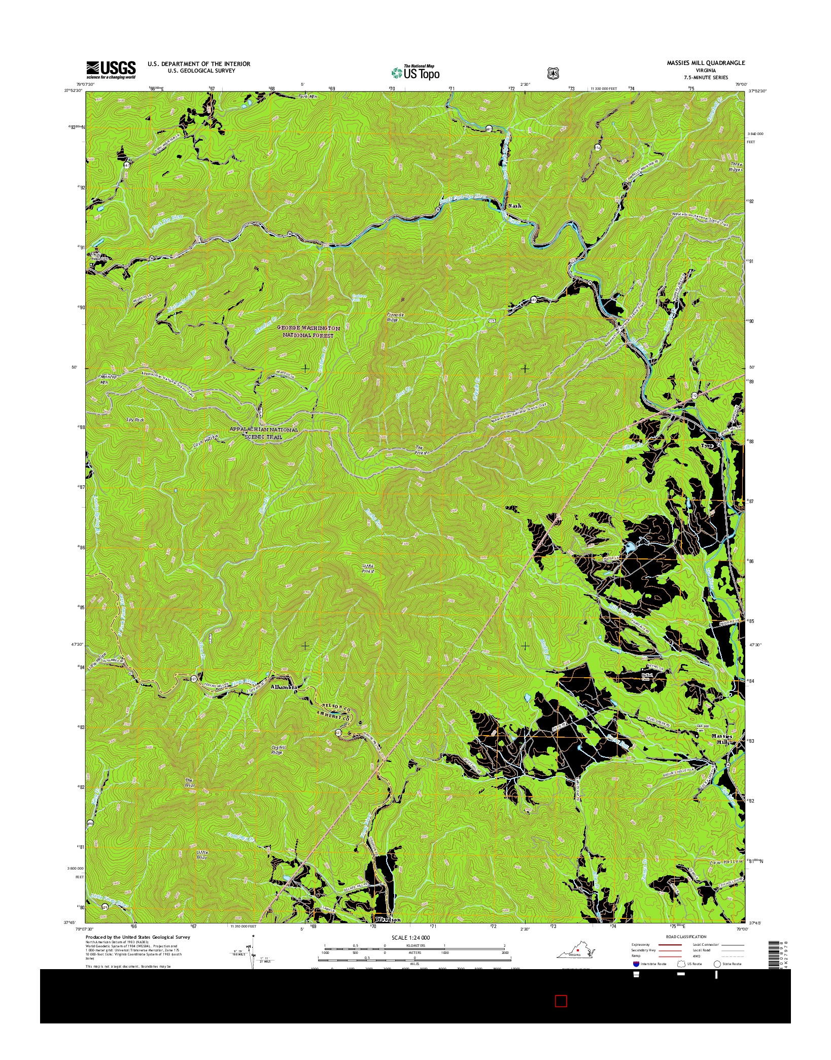 USGS US TOPO 7.5-MINUTE MAP FOR MASSIES MILL, VA 2016