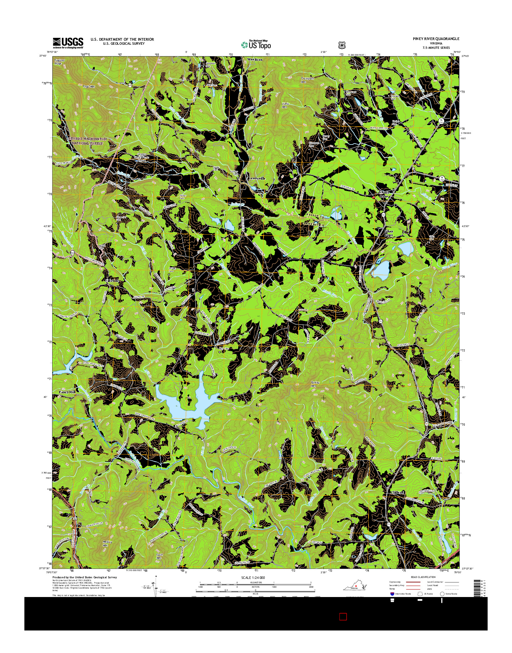 USGS US TOPO 7.5-MINUTE MAP FOR PINEY RIVER, VA 2016