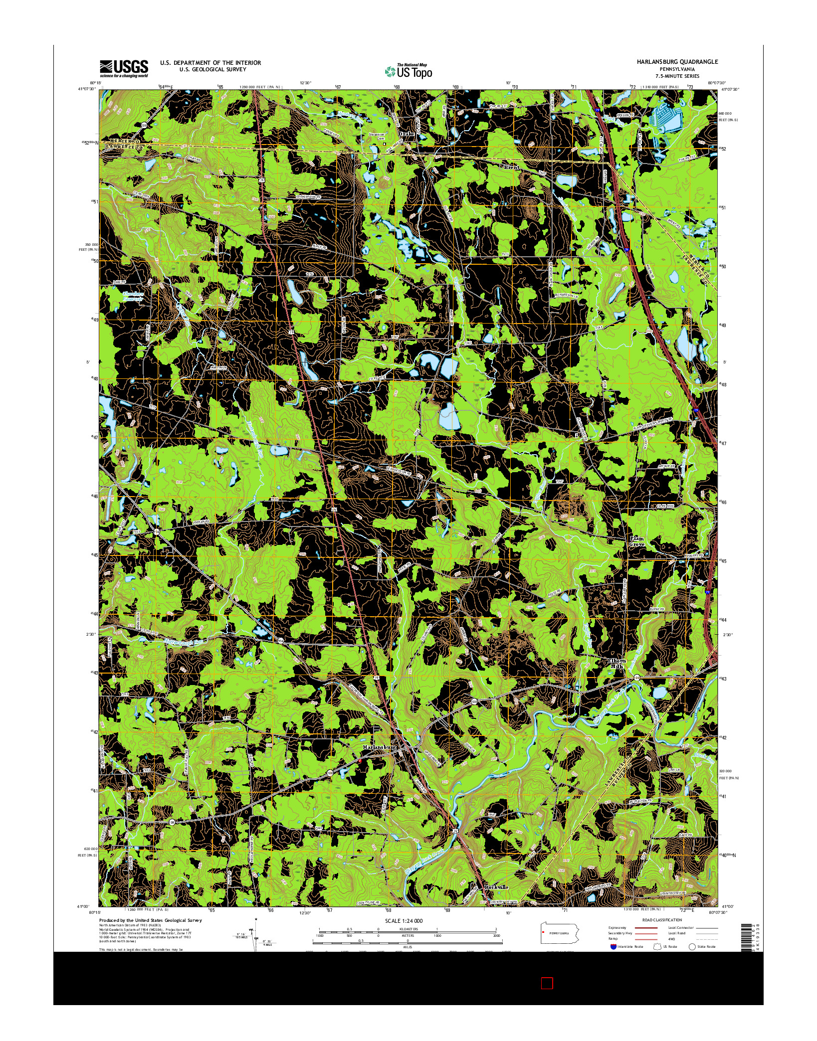 USGS US TOPO 7.5-MINUTE MAP FOR HARLANSBURG, PA 2016