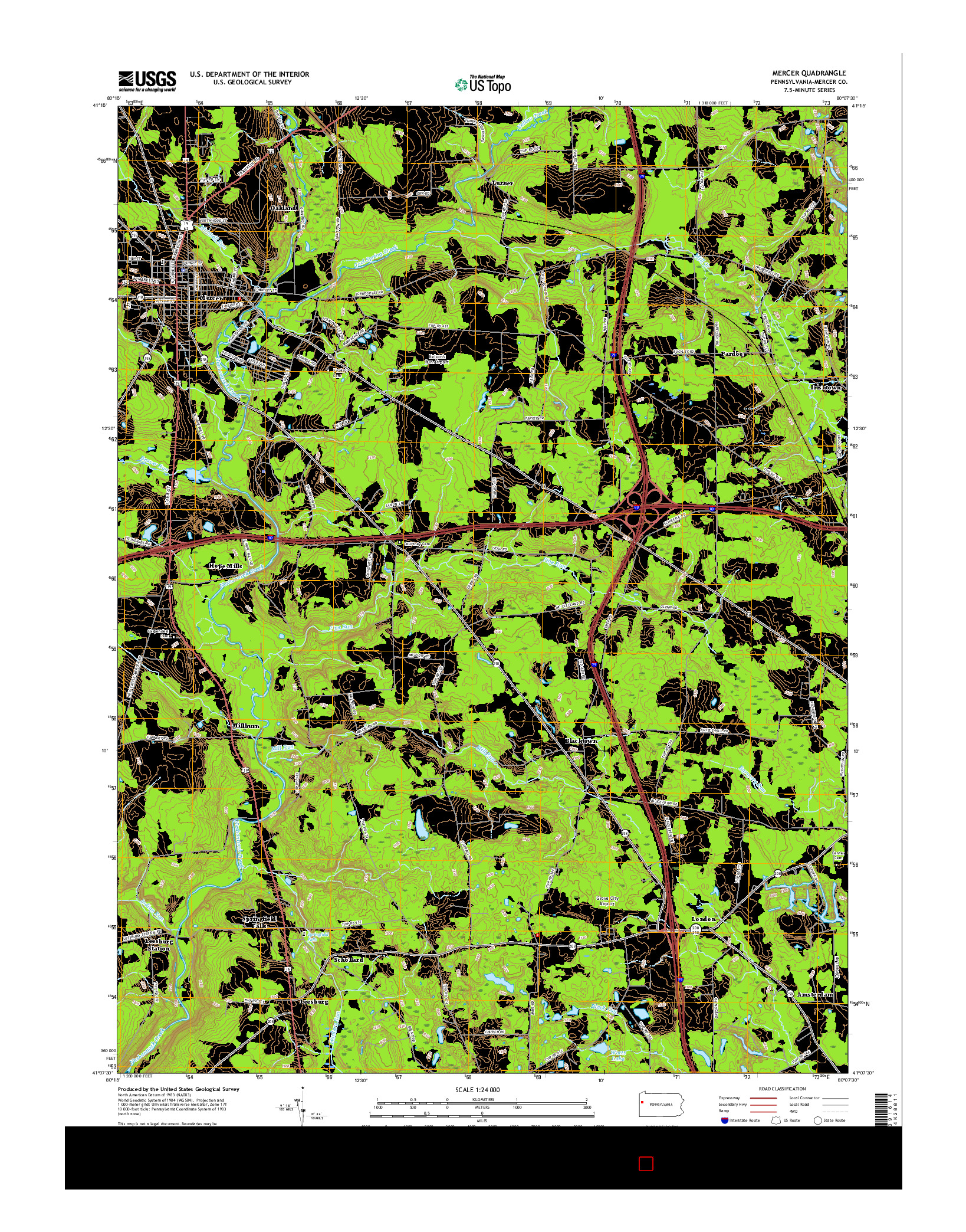 USGS US TOPO 7.5-MINUTE MAP FOR MERCER, PA 2016