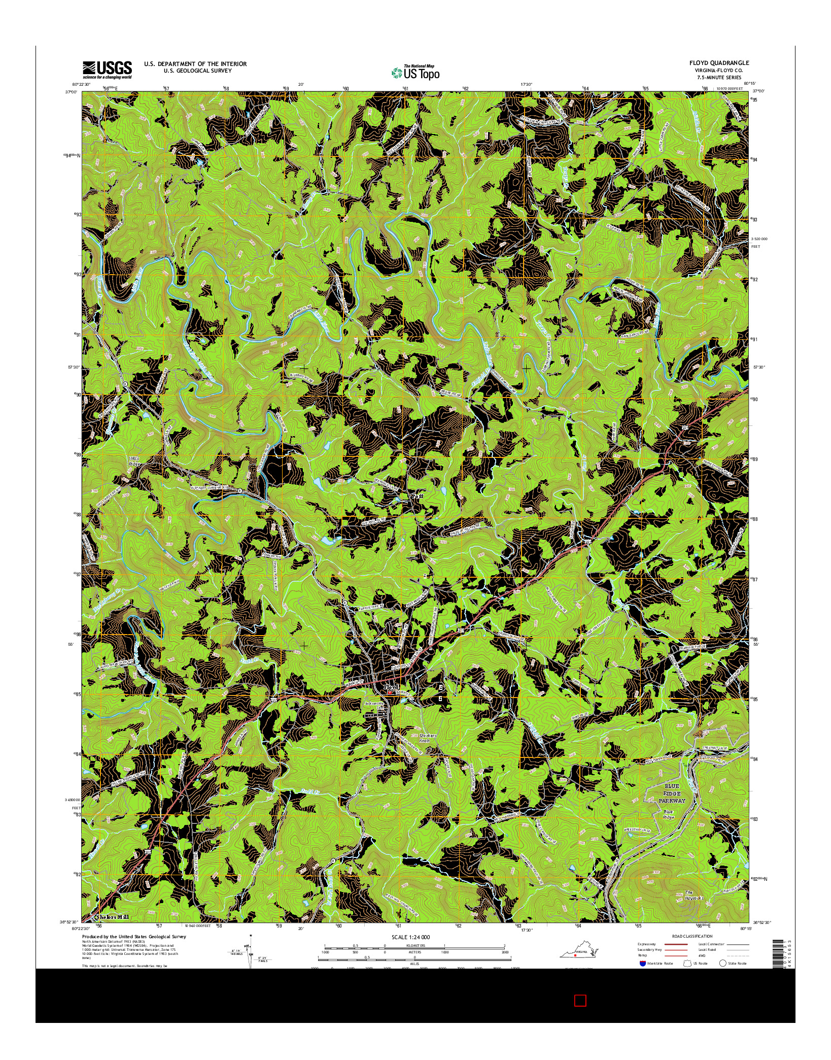 USGS US TOPO 7.5-MINUTE MAP FOR FLOYD, VA 2016