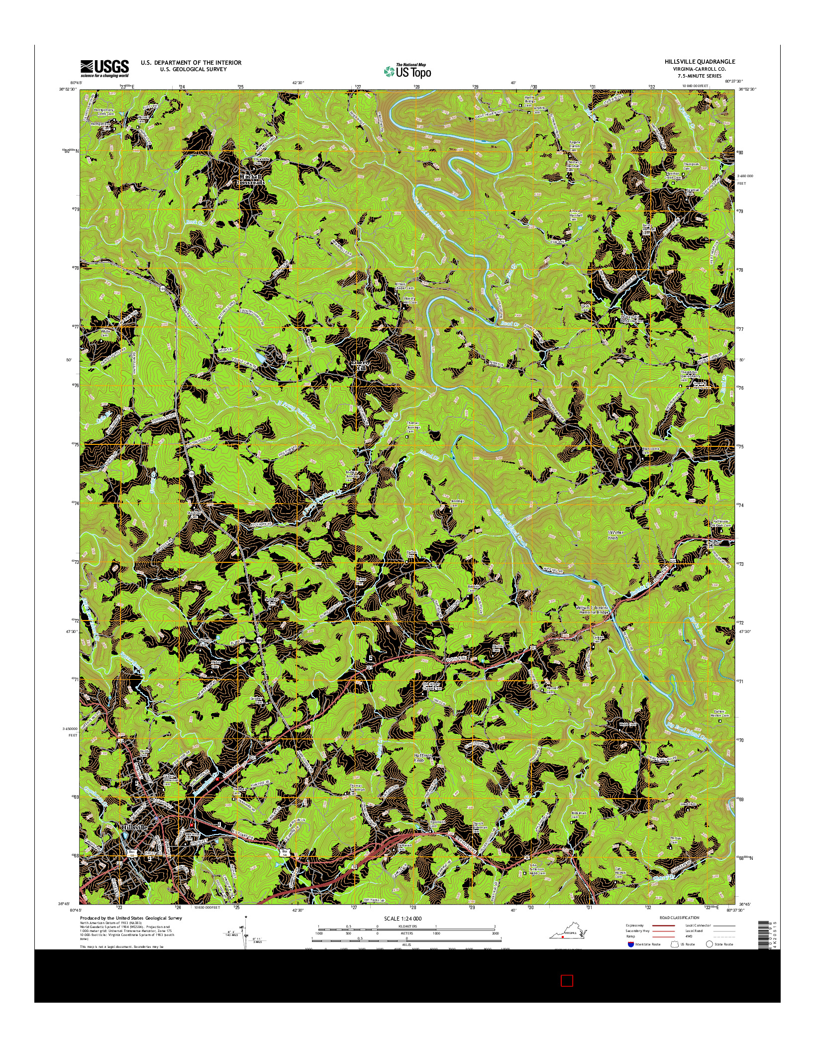 USGS US TOPO 7.5-MINUTE MAP FOR HILLSVILLE, VA 2016