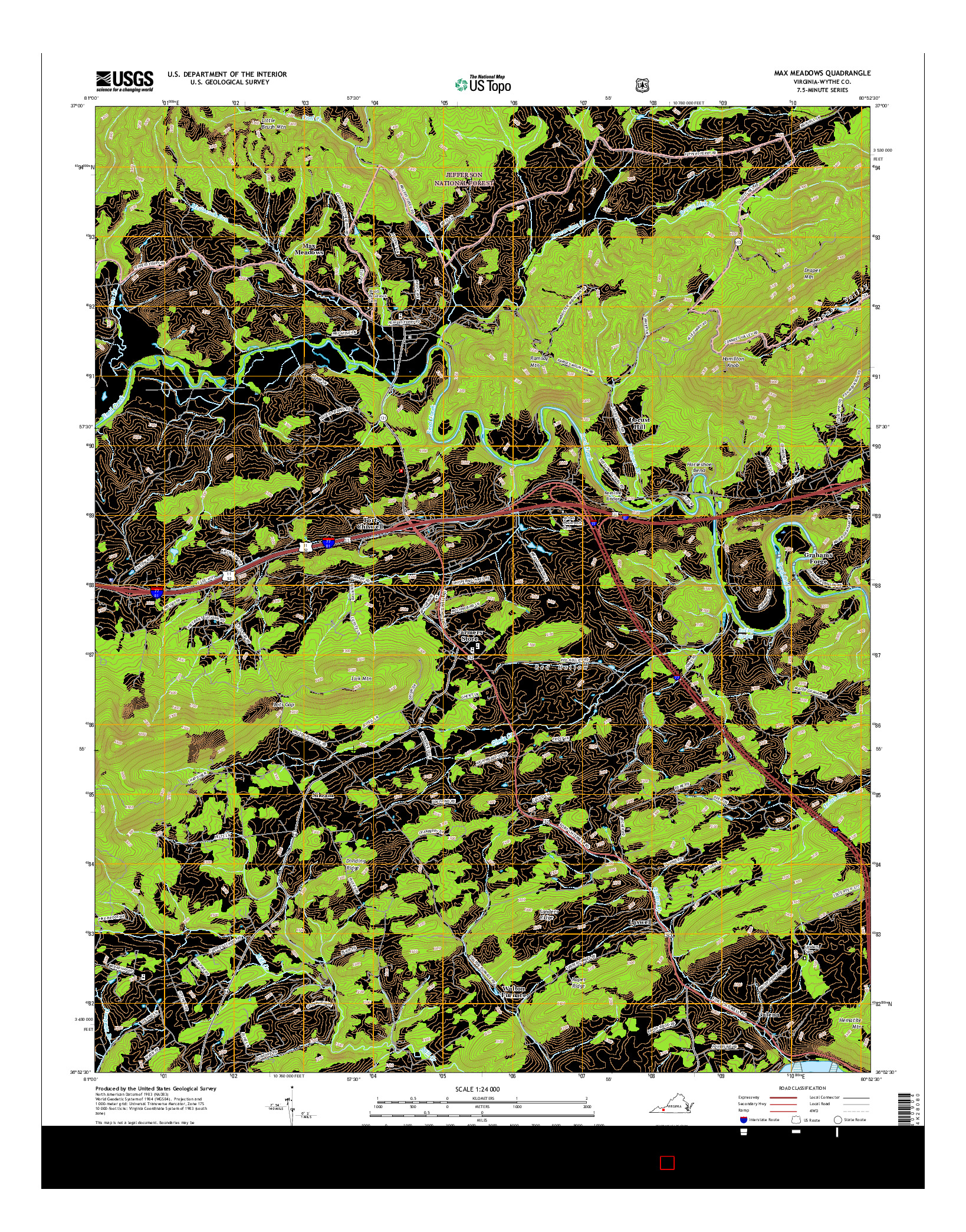 USGS US TOPO 7.5-MINUTE MAP FOR MAX MEADOWS, VA 2016