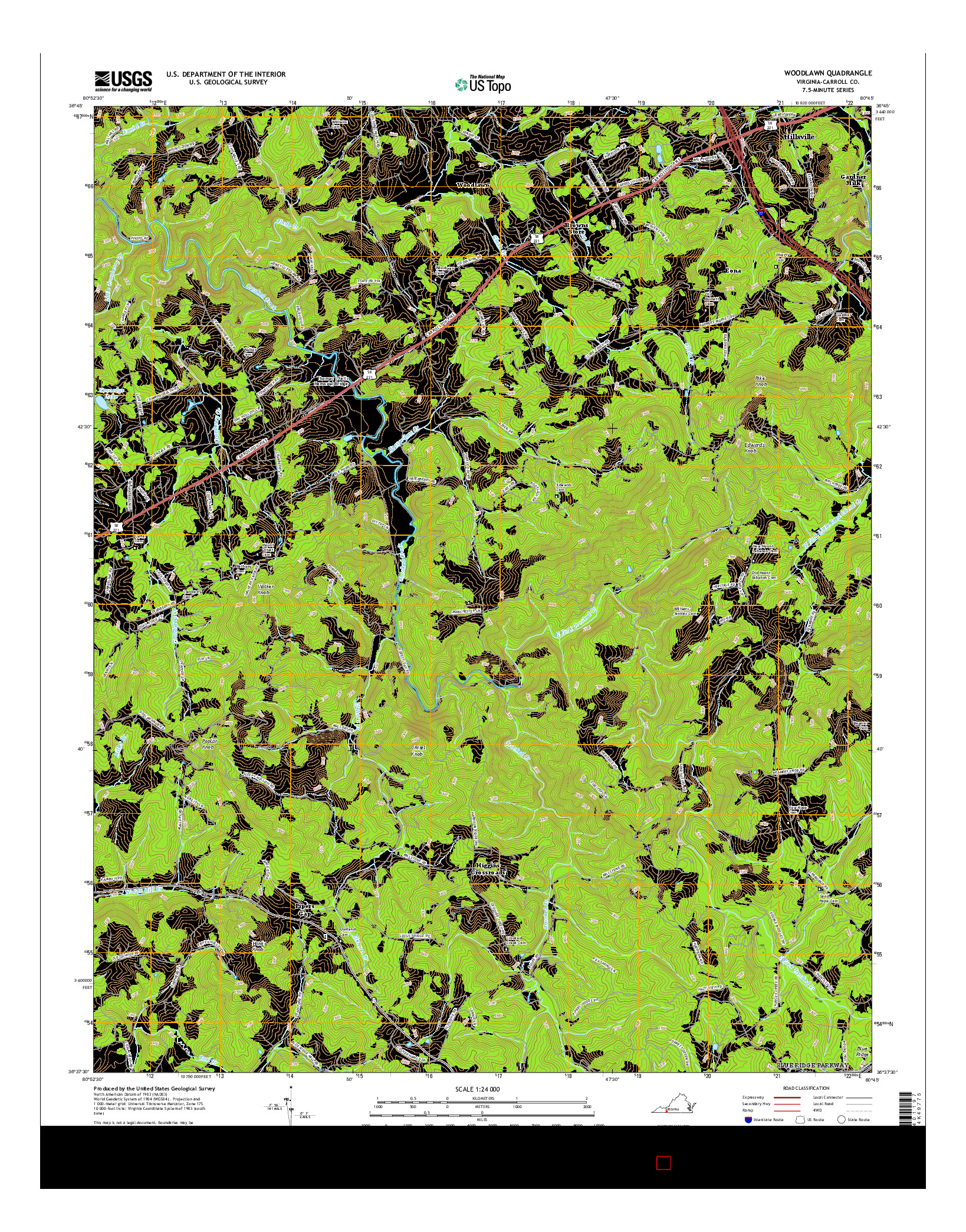 USGS US TOPO 7.5-MINUTE MAP FOR WOODLAWN, VA 2016