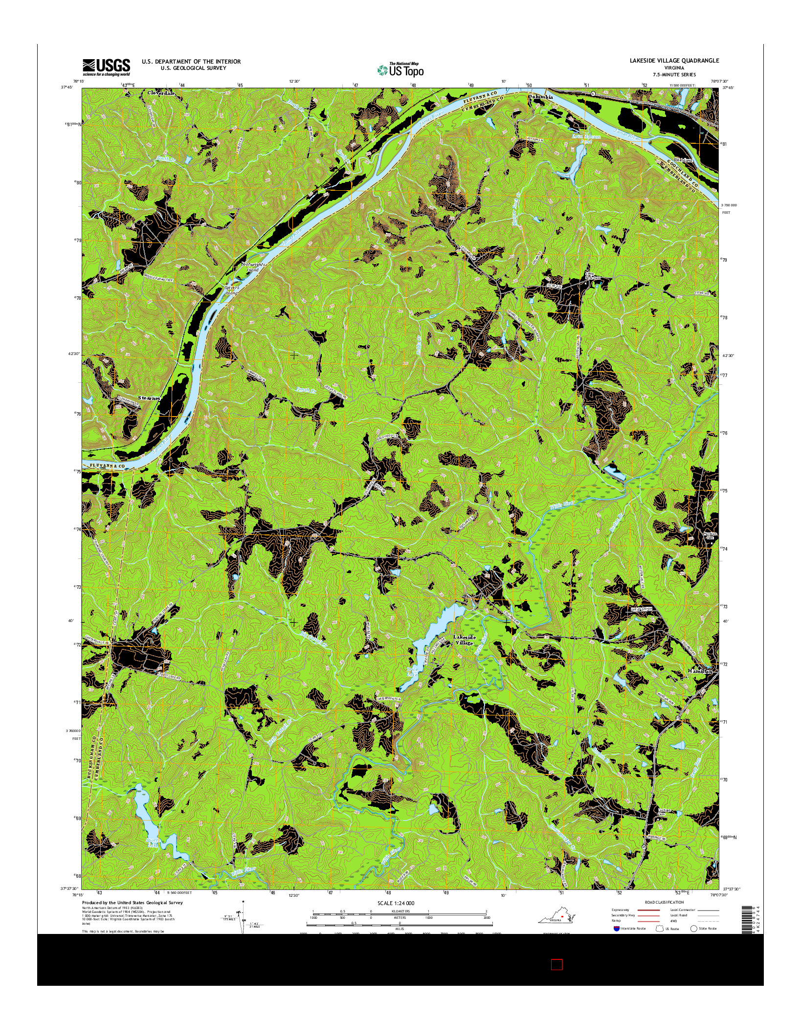 USGS US TOPO 7.5-MINUTE MAP FOR LAKESIDE VILLAGE, VA 2016