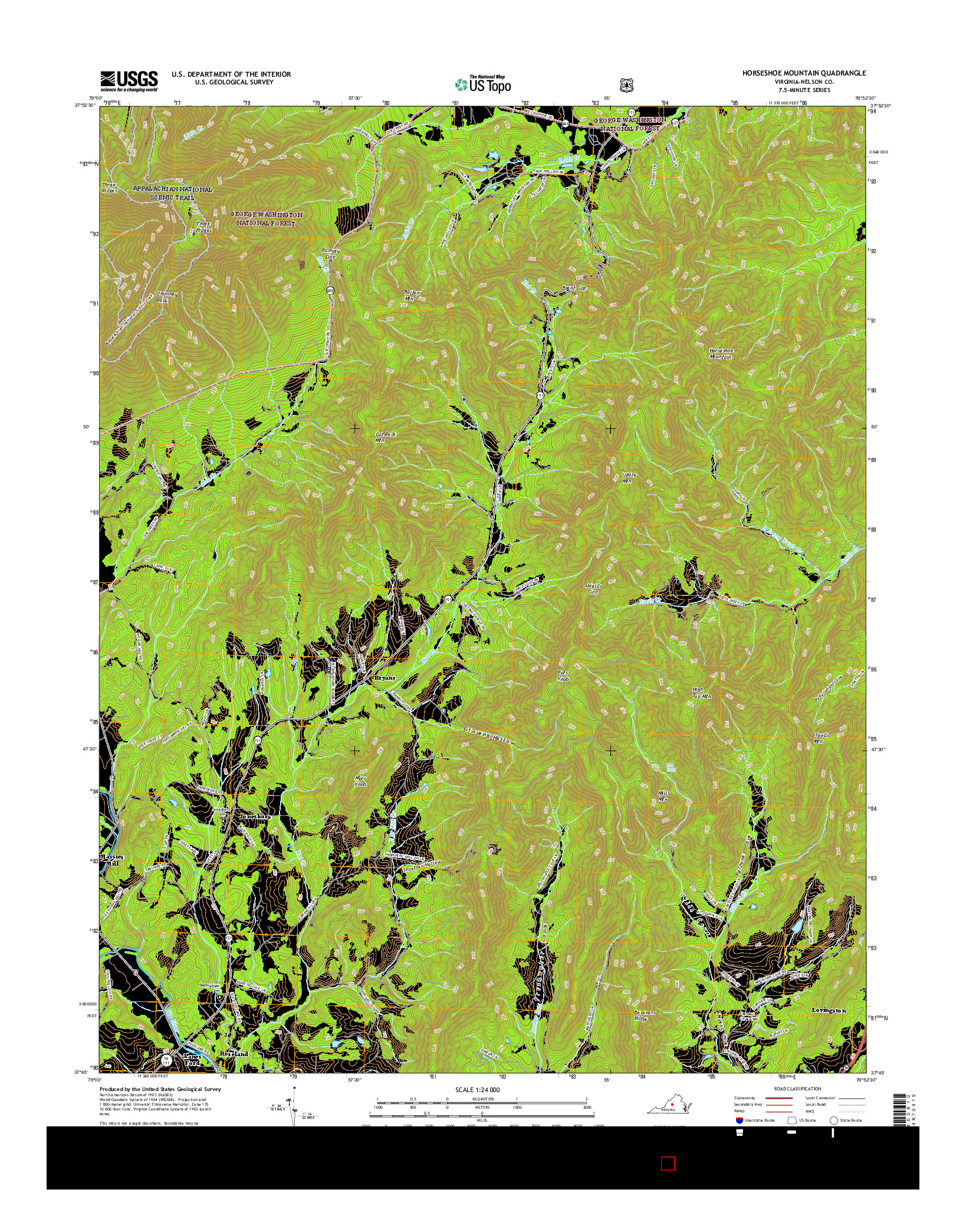 USGS US TOPO 7.5-MINUTE MAP FOR HORSESHOE MOUNTAIN, VA 2016