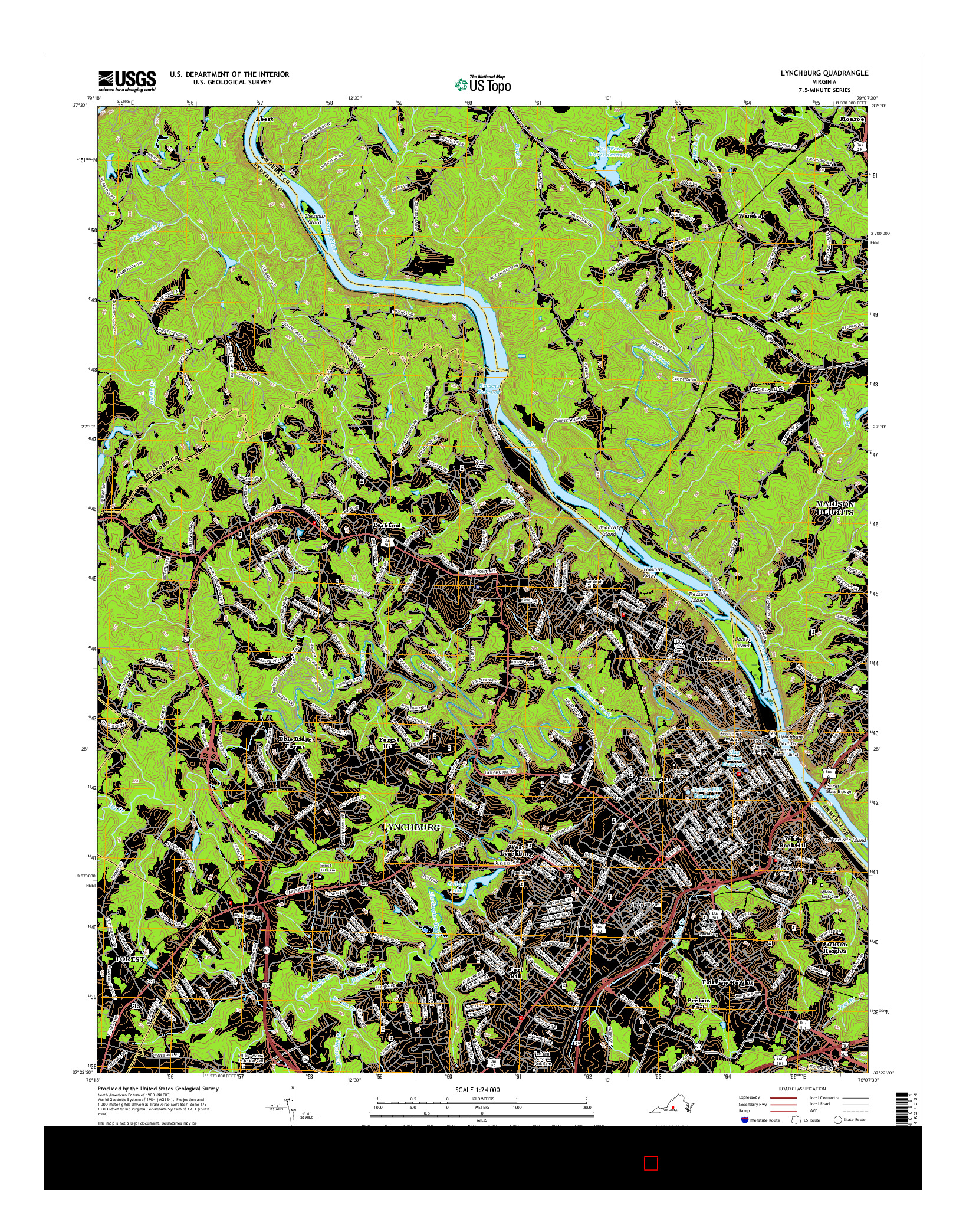 USGS US TOPO 7.5-MINUTE MAP FOR LYNCHBURG, VA 2016