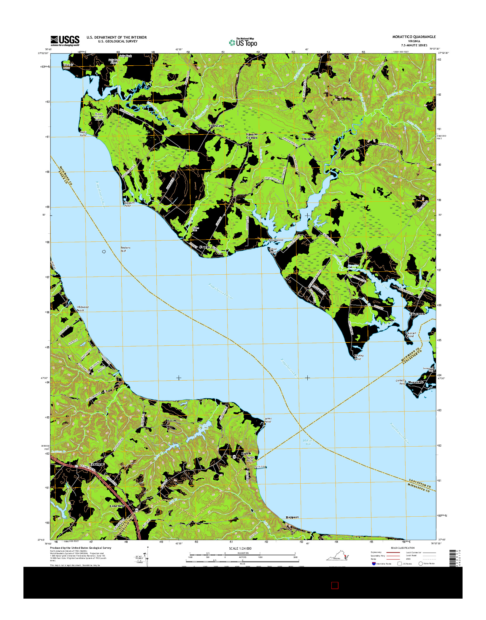 USGS US TOPO 7.5-MINUTE MAP FOR MORATTICO, VA 2016