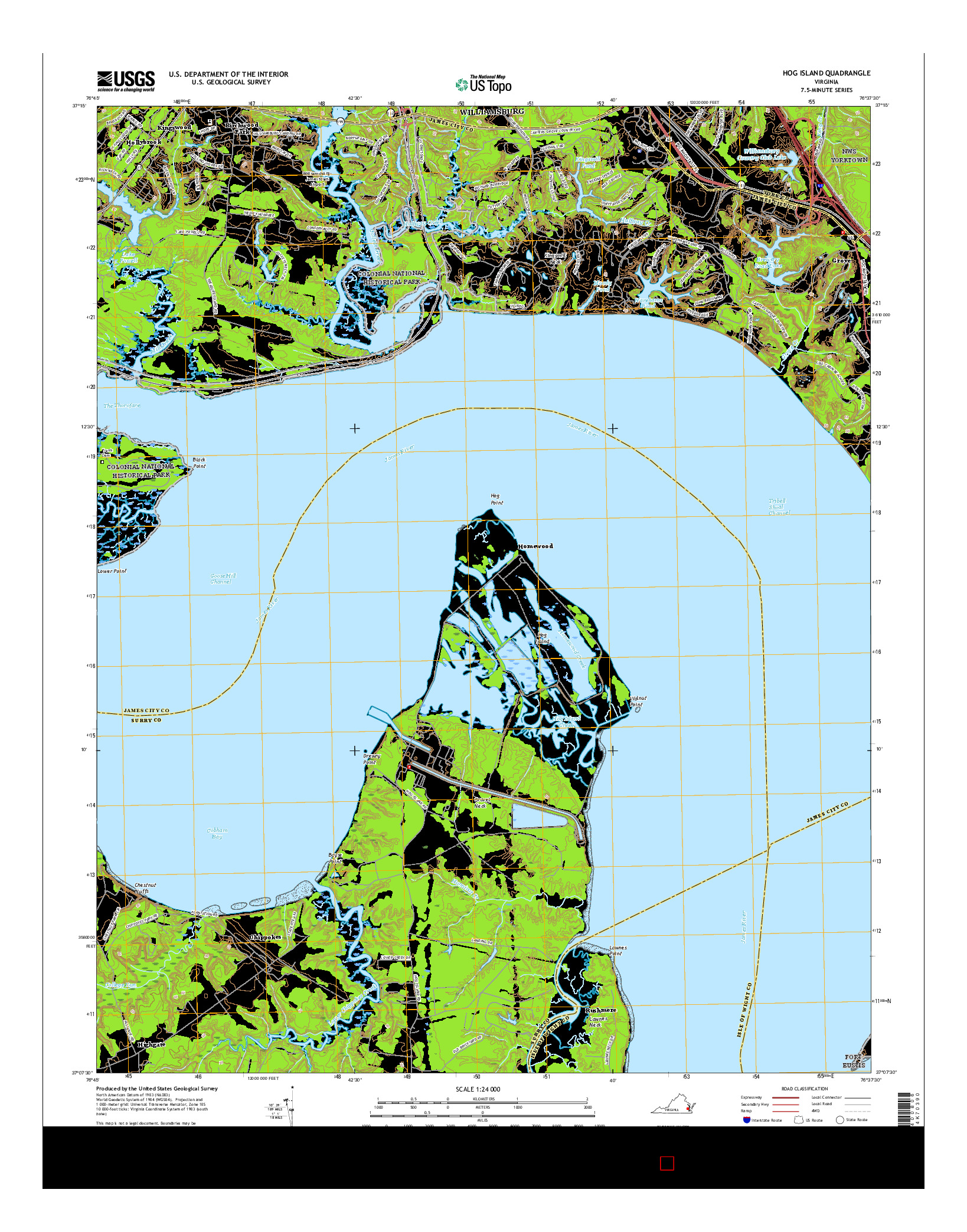 USGS US TOPO 7.5-MINUTE MAP FOR HOG ISLAND, VA 2016