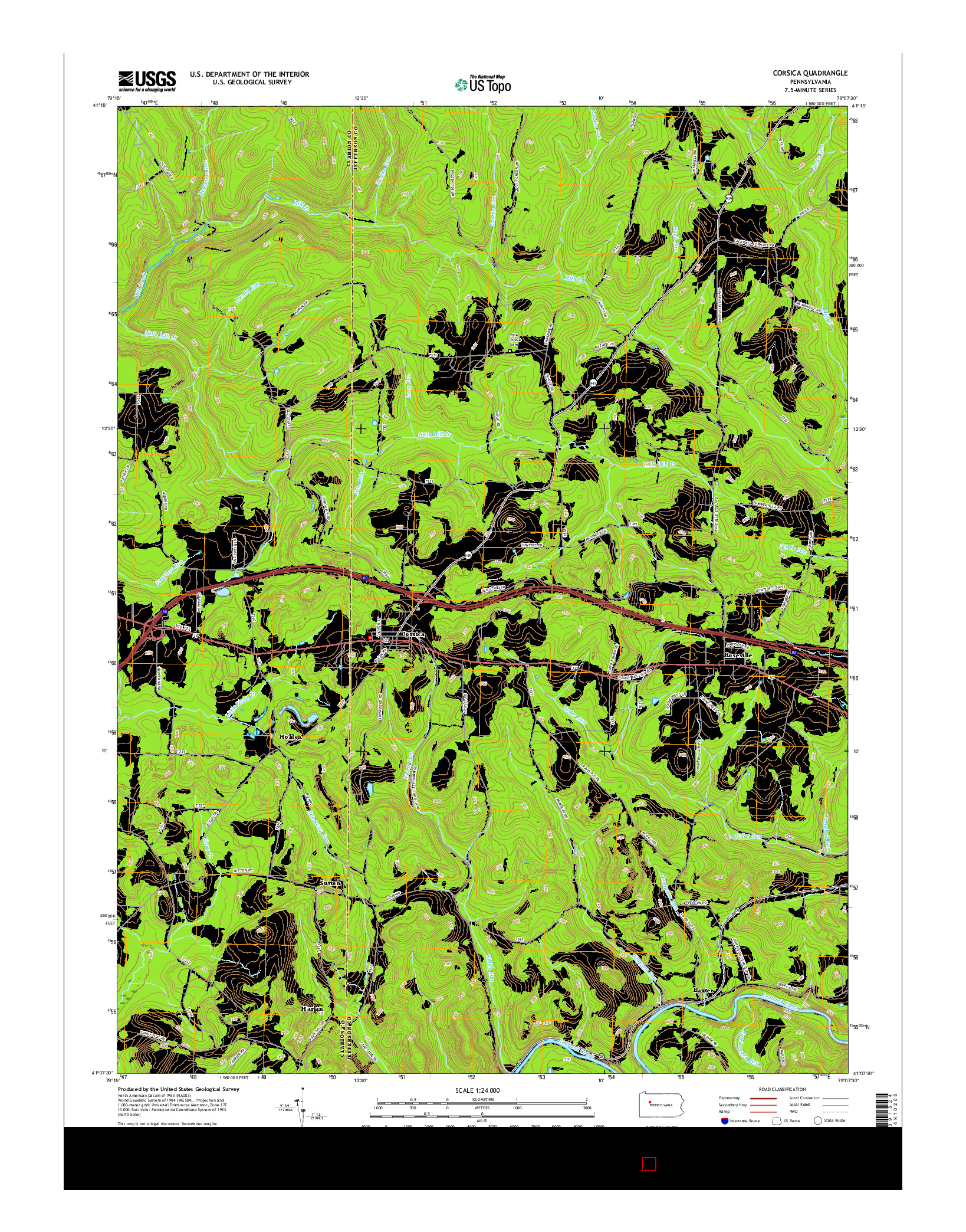 USGS US TOPO 7.5-MINUTE MAP FOR CORSICA, PA 2016