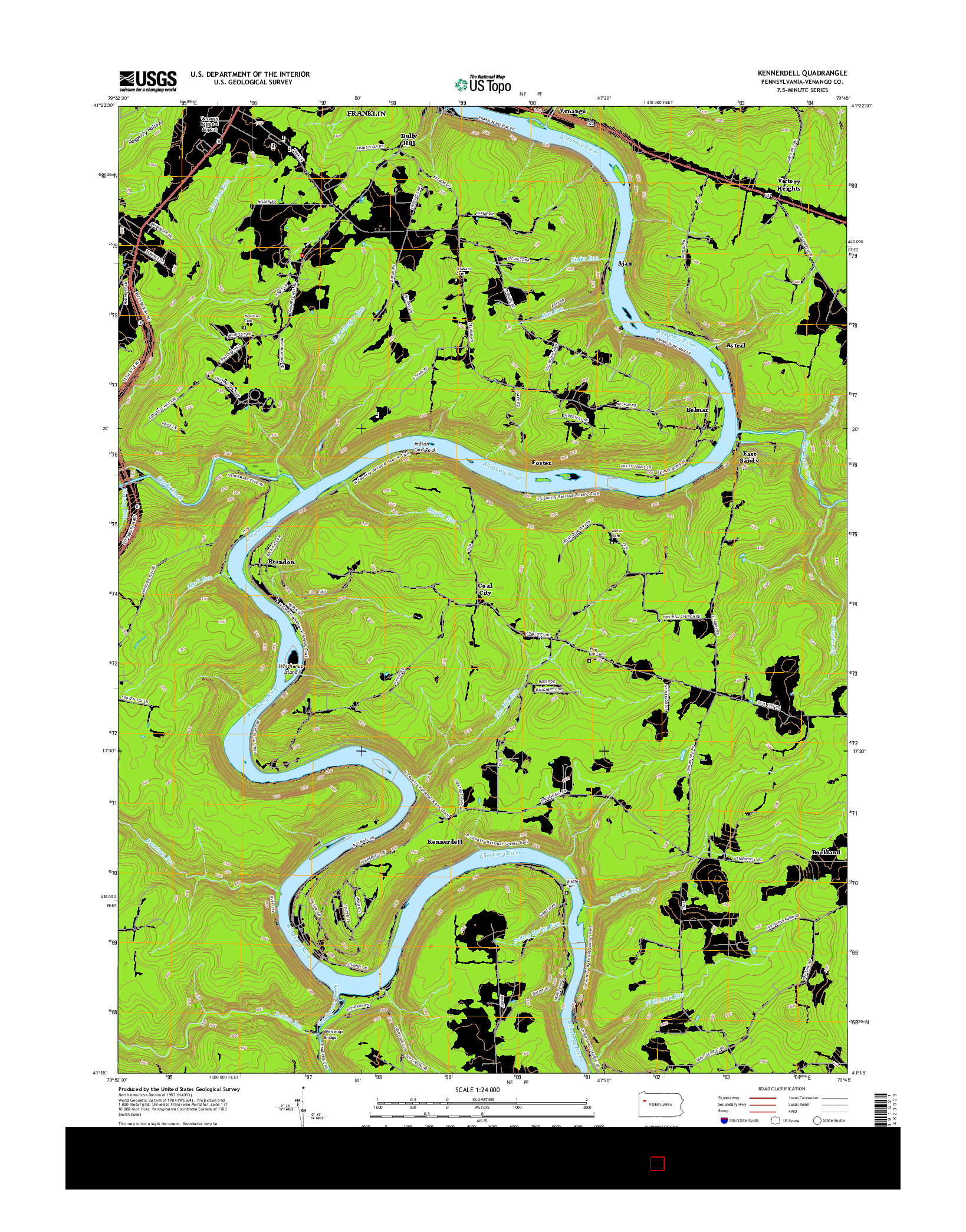 USGS US TOPO 7.5-MINUTE MAP FOR KENNERDELL, PA 2016