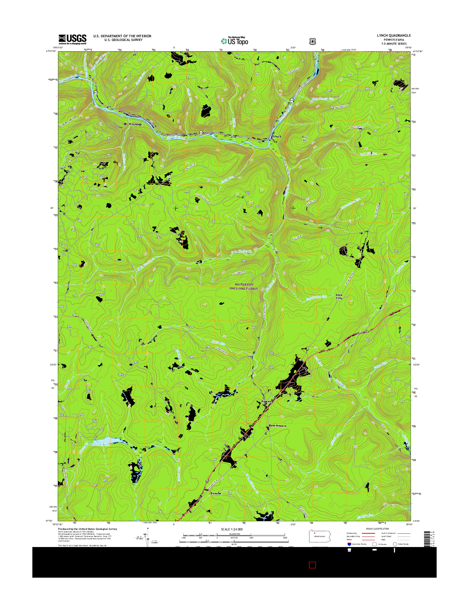 USGS US TOPO 7.5-MINUTE MAP FOR LYNCH, PA 2016