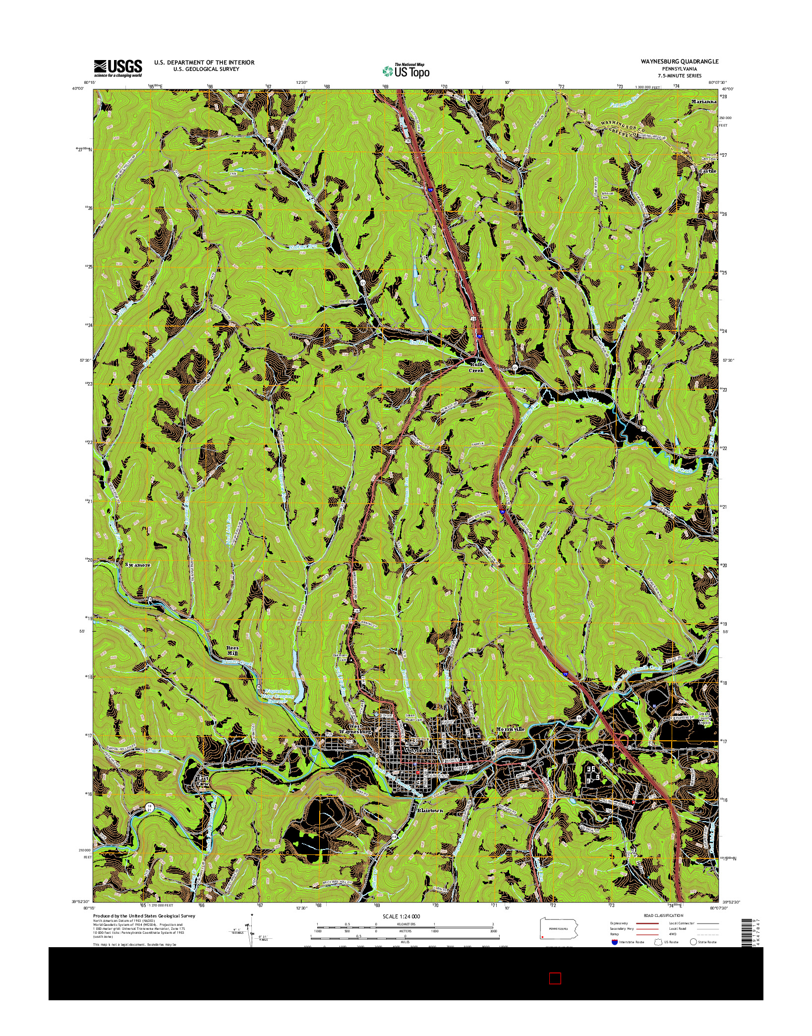 USGS US TOPO 7.5-MINUTE MAP FOR WAYNESBURG, PA 2016