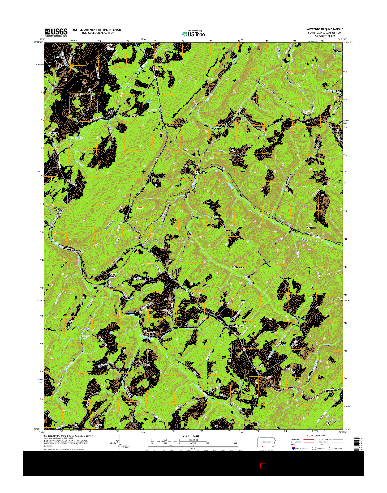 USGS US TOPO 7.5-MINUTE MAP FOR WITTENBERG, PA 2016