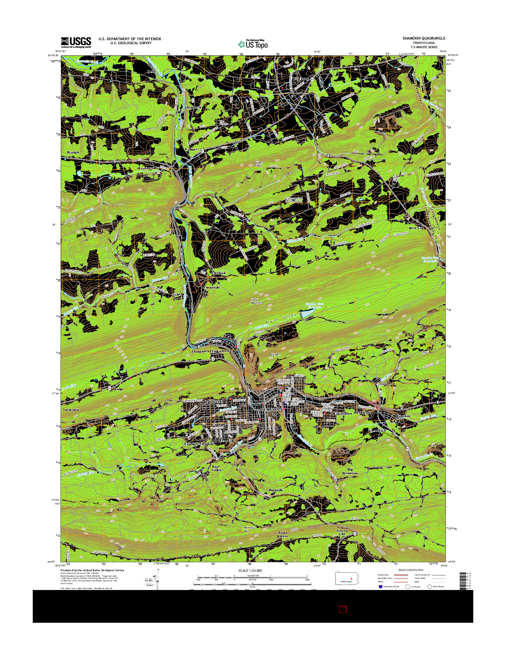 USGS US TOPO 7.5-MINUTE MAP FOR SHAMOKIN, PA 2016