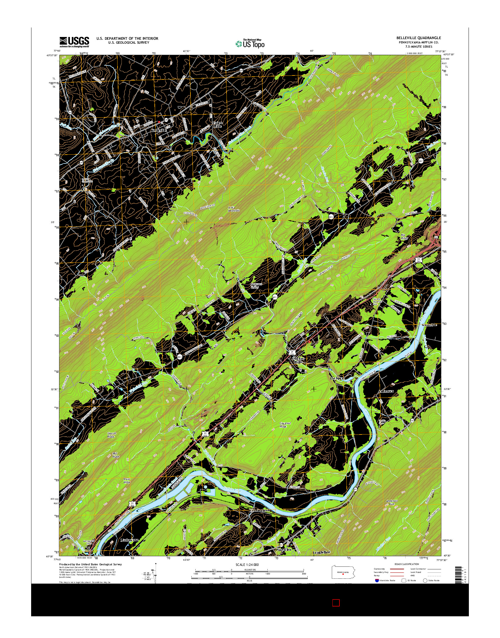 USGS US TOPO 7.5-MINUTE MAP FOR BELLEVILLE, PA 2016