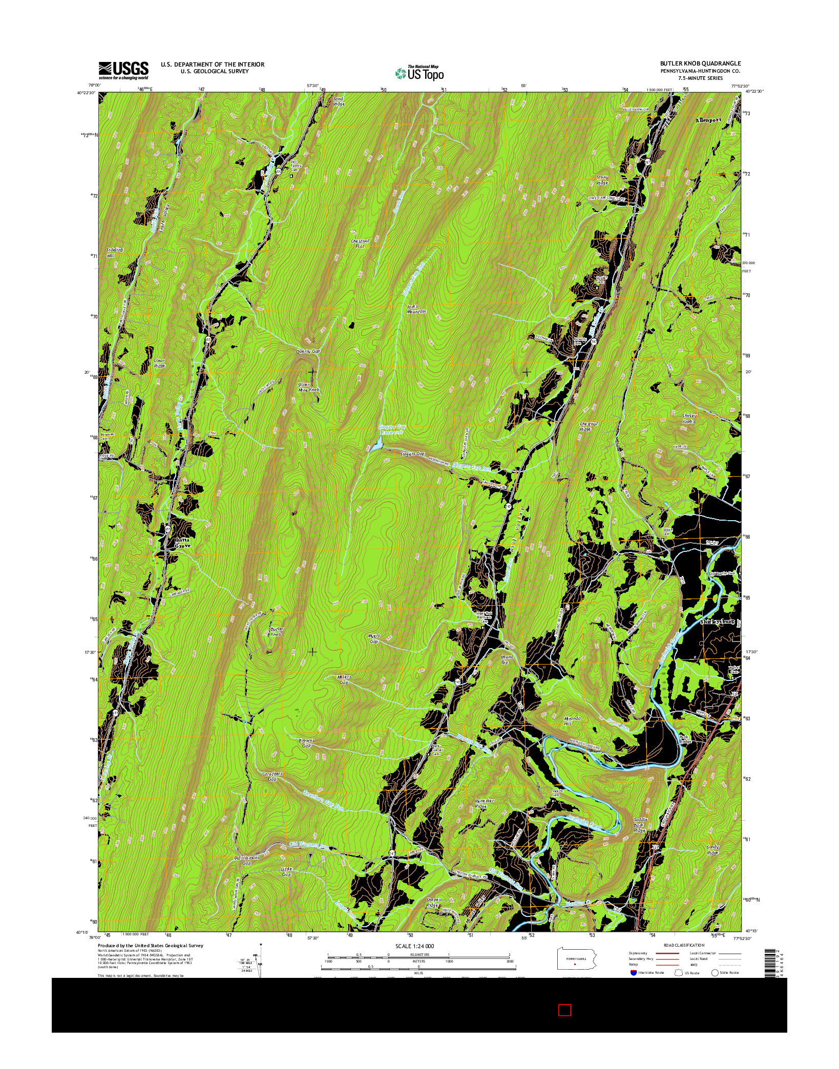 USGS US TOPO 7.5-MINUTE MAP FOR BUTLER KNOB, PA 2016