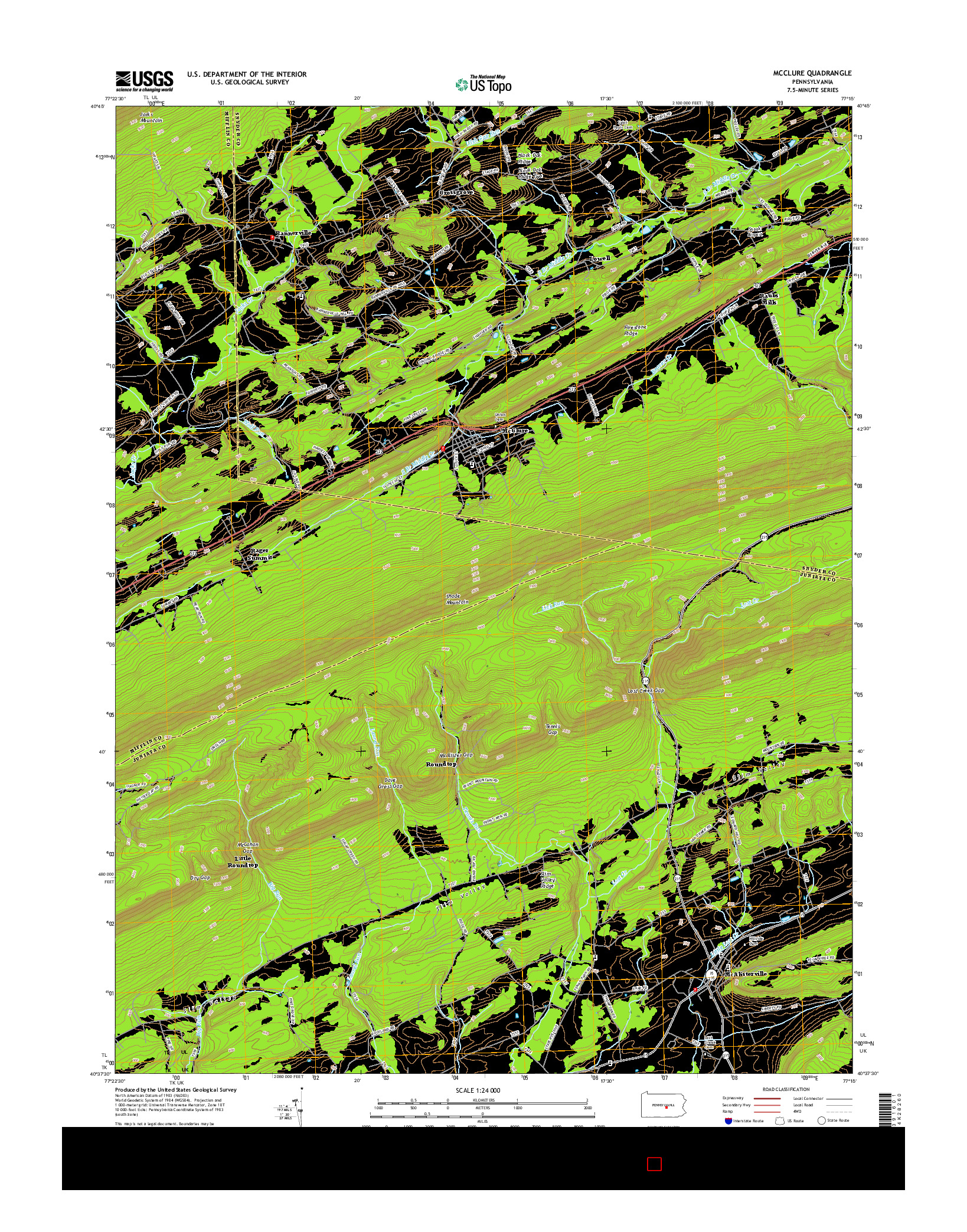 USGS US TOPO 7.5-MINUTE MAP FOR MCCLURE, PA 2016