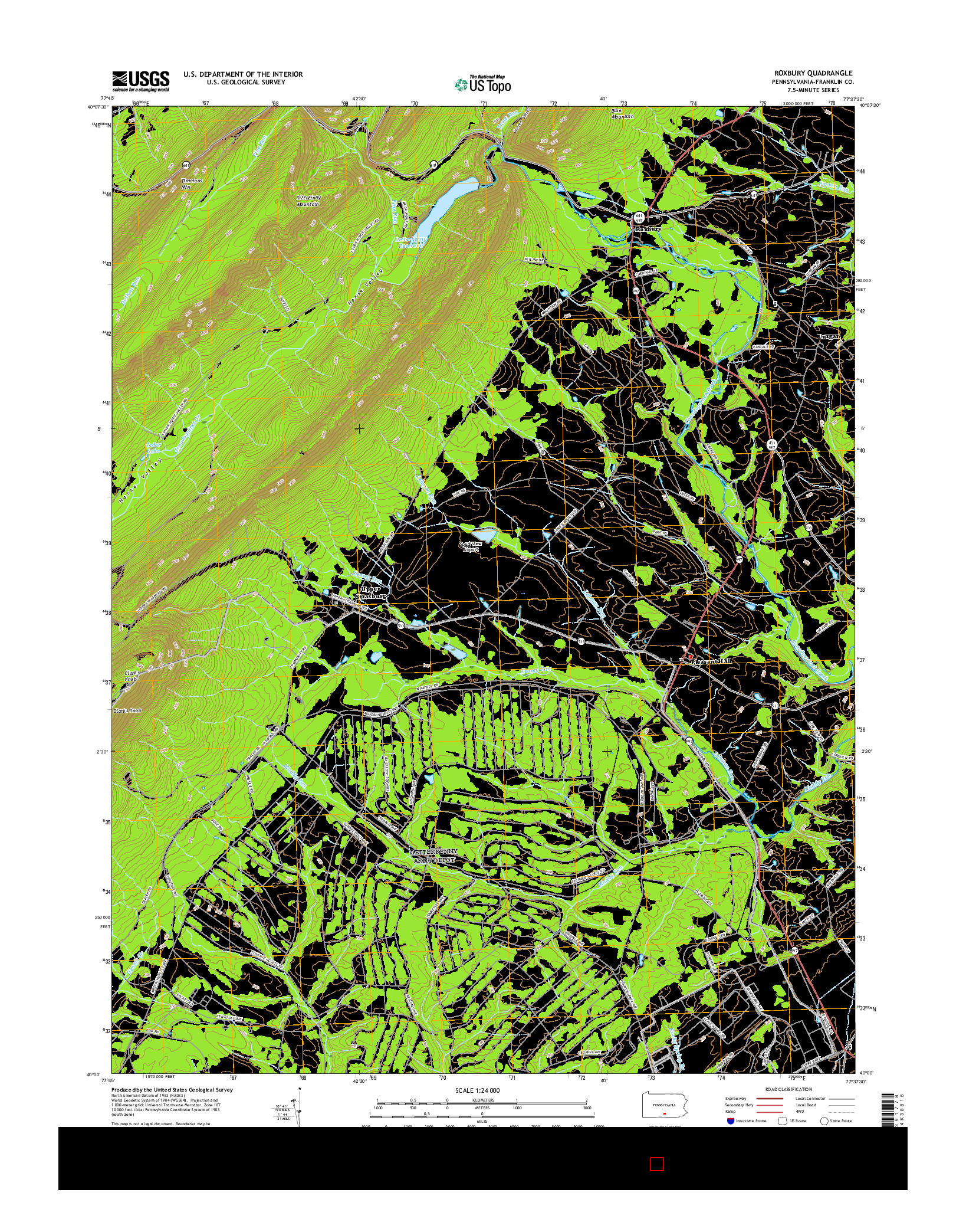 USGS US TOPO 7.5-MINUTE MAP FOR ROXBURY, PA 2016