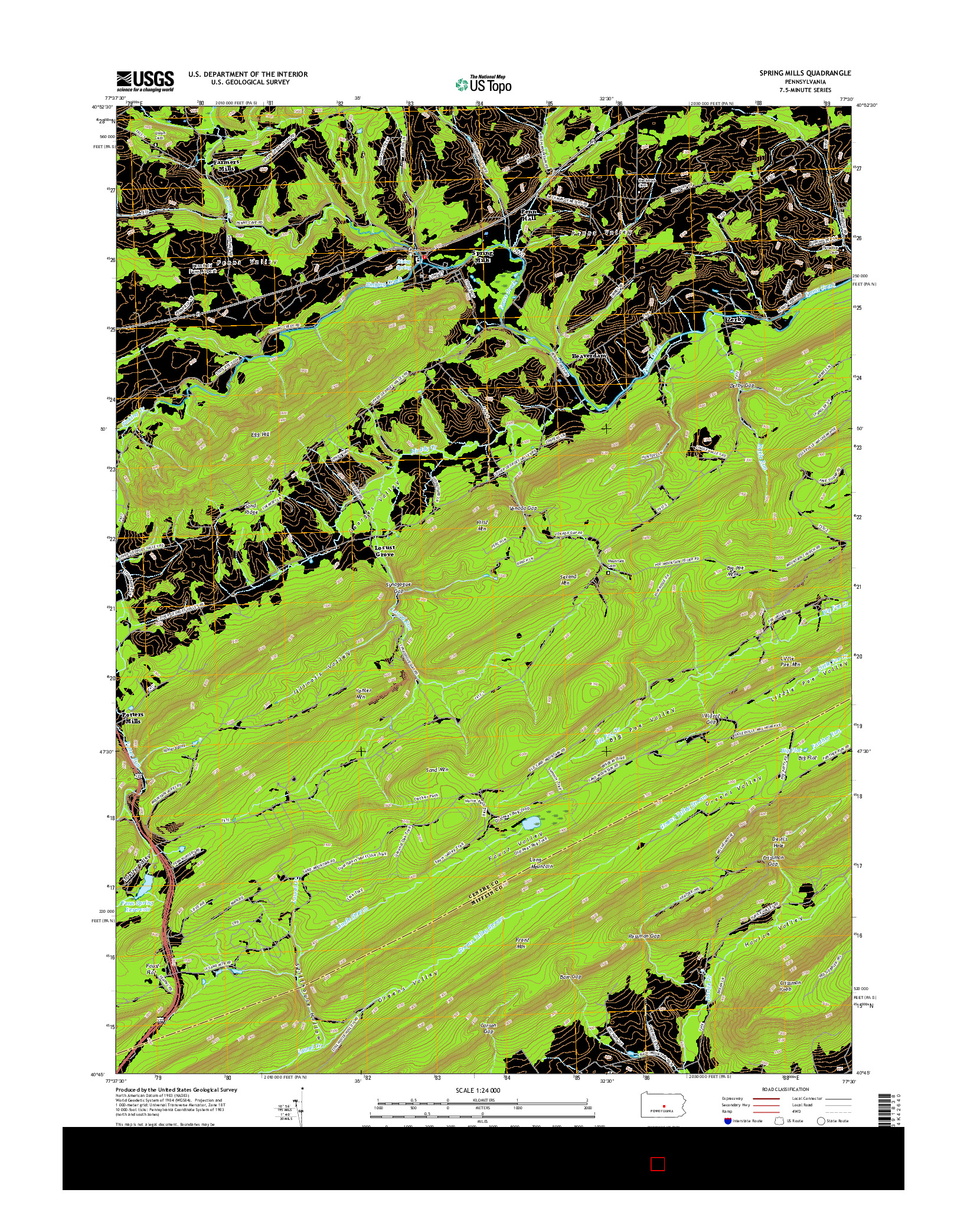 USGS US TOPO 7.5-MINUTE MAP FOR SPRING MILLS, PA 2016