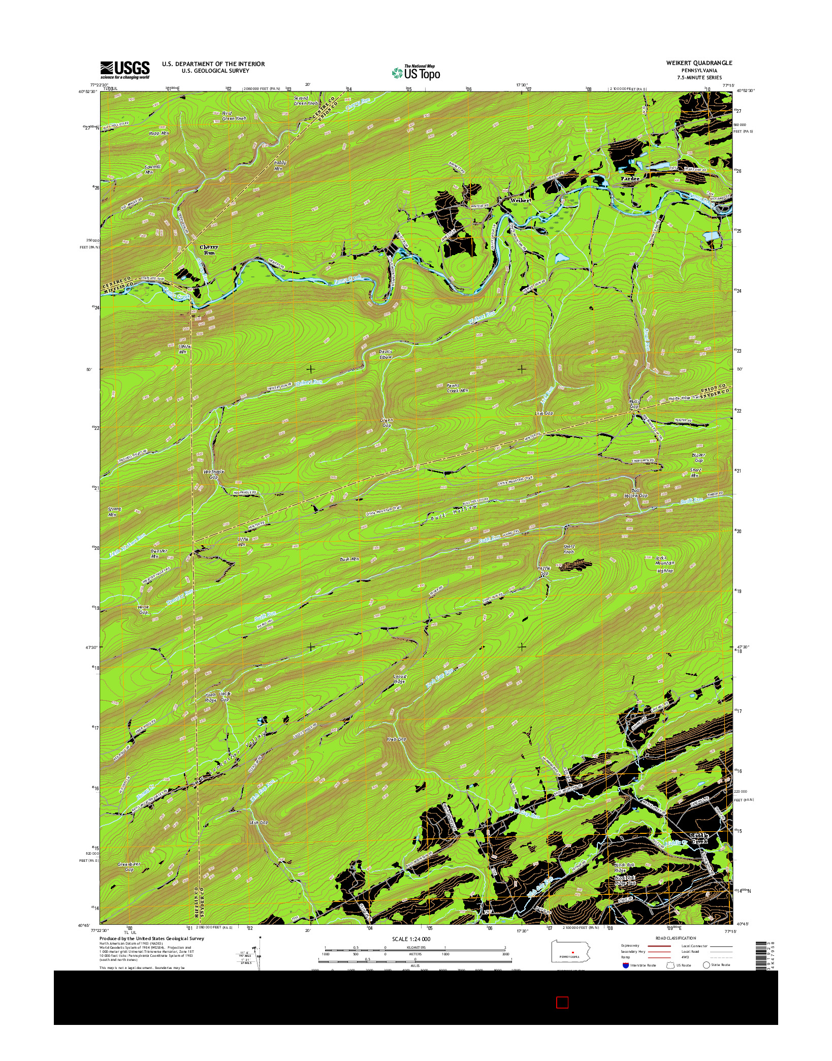 USGS US TOPO 7.5-MINUTE MAP FOR WEIKERT, PA 2016