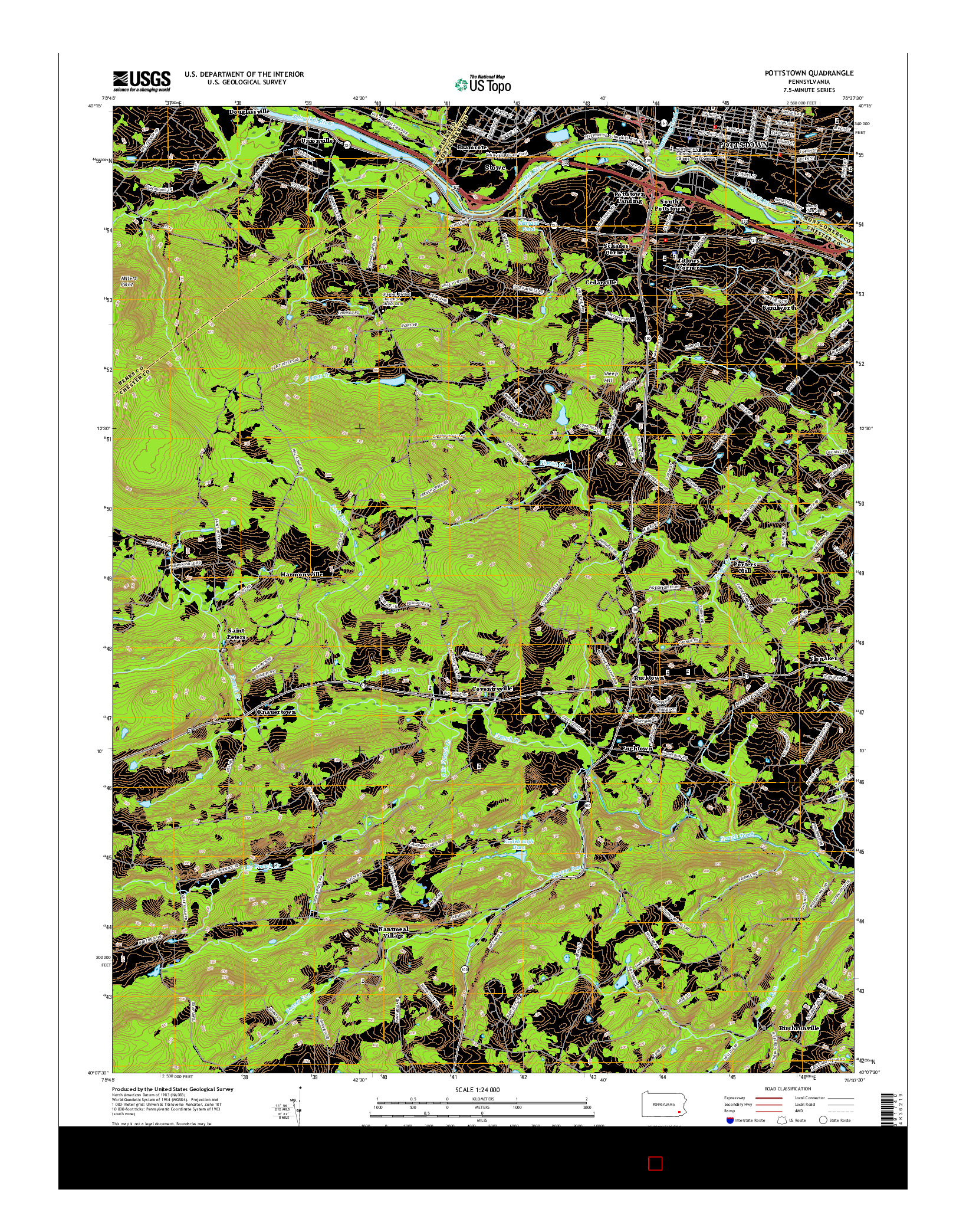 USGS US TOPO 7.5-MINUTE MAP FOR POTTSTOWN, PA 2016