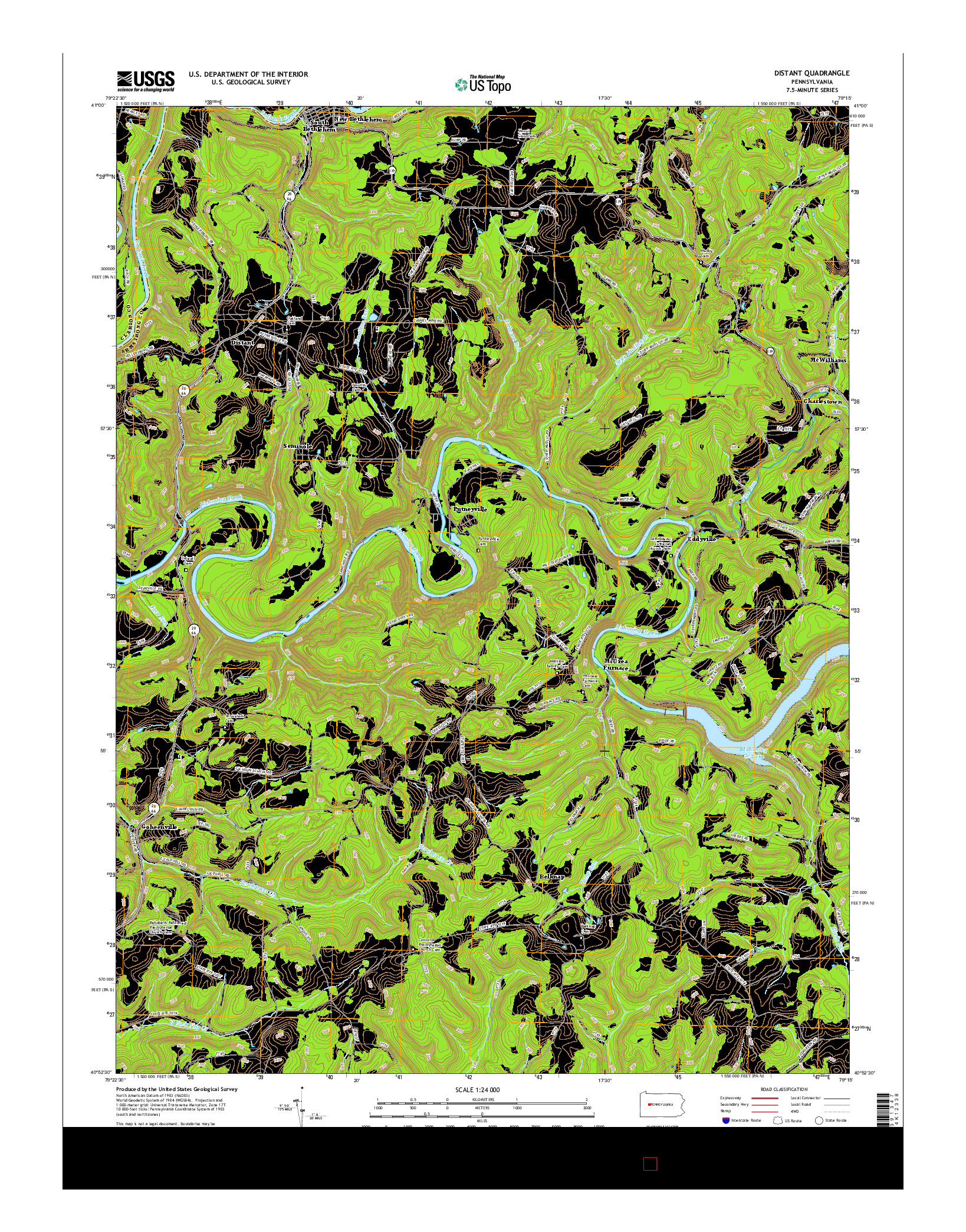 USGS US TOPO 7.5-MINUTE MAP FOR DISTANT, PA 2016