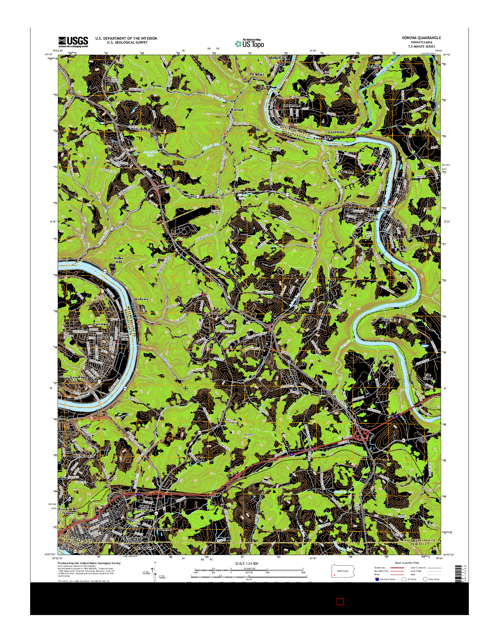 USGS US TOPO 7.5-MINUTE MAP FOR DONORA, PA 2016