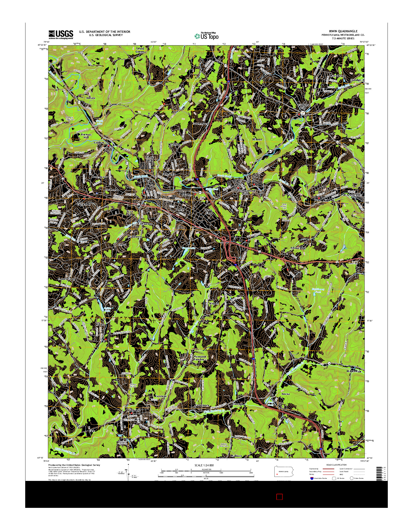 USGS US TOPO 7.5-MINUTE MAP FOR IRWIN, PA 2016