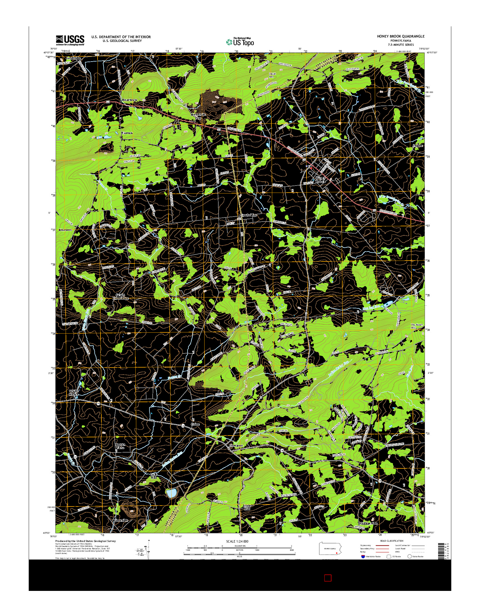 USGS US TOPO 7.5-MINUTE MAP FOR HONEY BROOK, PA 2016