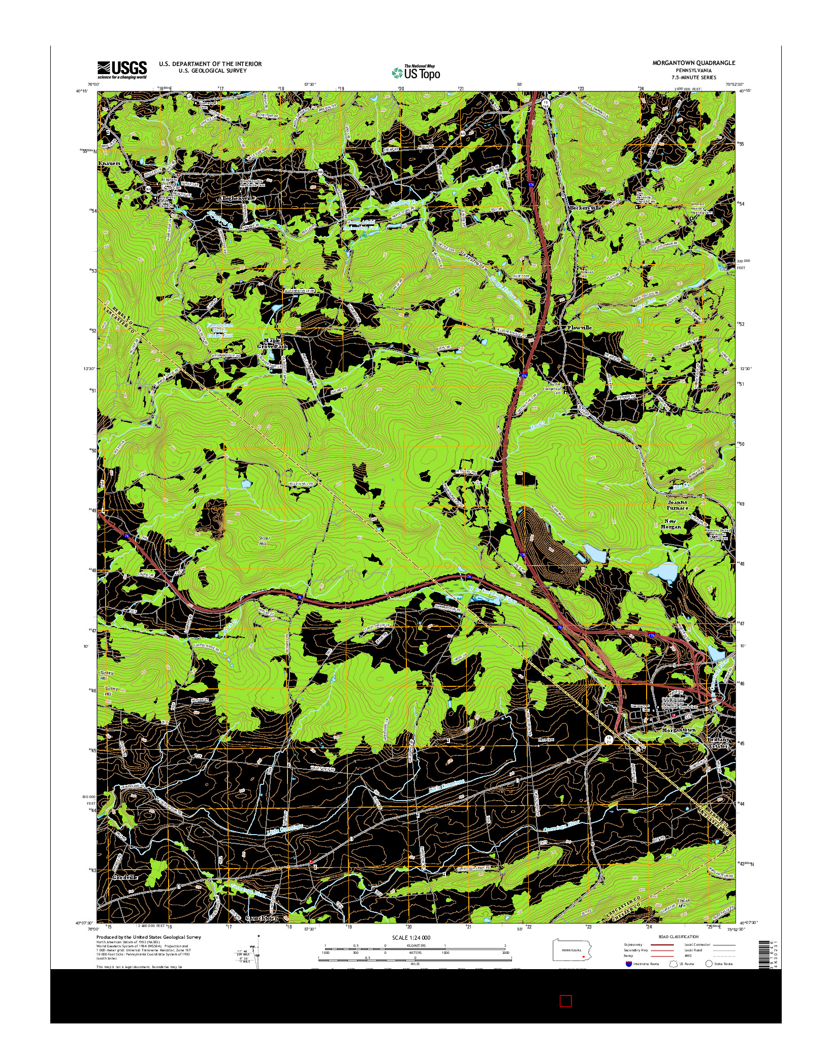 USGS US TOPO 7.5-MINUTE MAP FOR MORGANTOWN, PA 2016